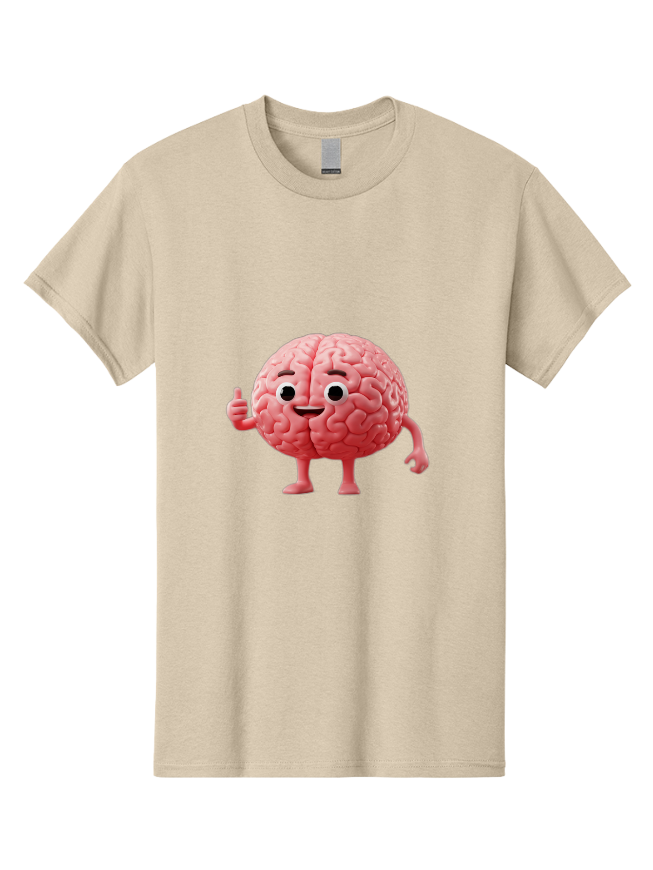 Smiling-Brain Men'S Graphic Tee, 100% Cotton, Comfortable Casual Summer Wear, Machine Washable, Cartoon Brain Character, Human Brain, Funny Illustration, Brain With Face, Thumbs Up Gesture, Smiling Brain, Cognitive Humor, Human Anatomy, Bae101 15