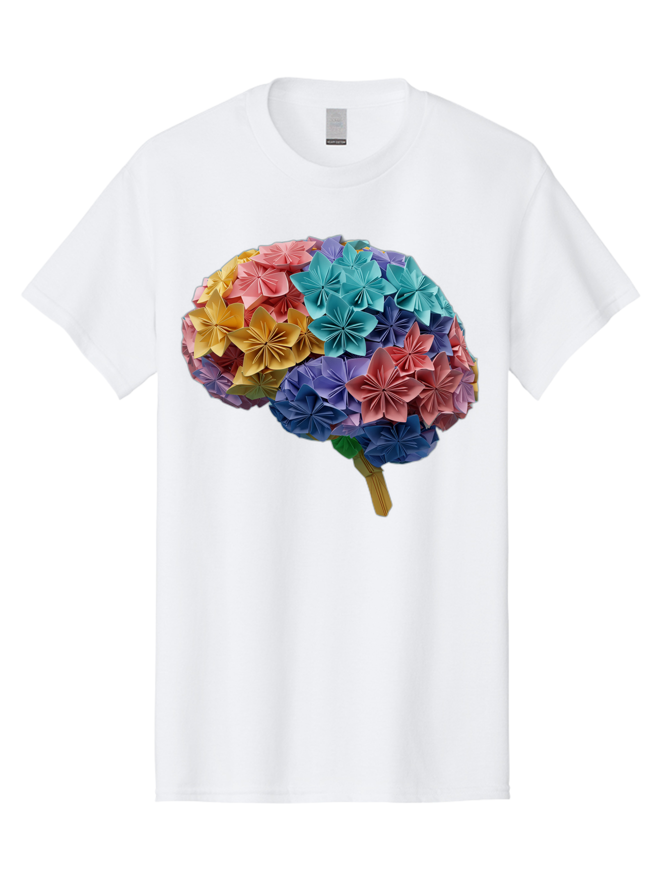 Tree-With-Origami-Flowers Men'S Graphic Tee, 100% Cotton, Comfortable Casual Summer Wear, Machine Washable, Origami Flowers, Colorful Tree, Paper Art, Folded Flowers, Creative Design, Vibrant Colors, Artful Arrangement, Decorative Piece, Bae108 15
