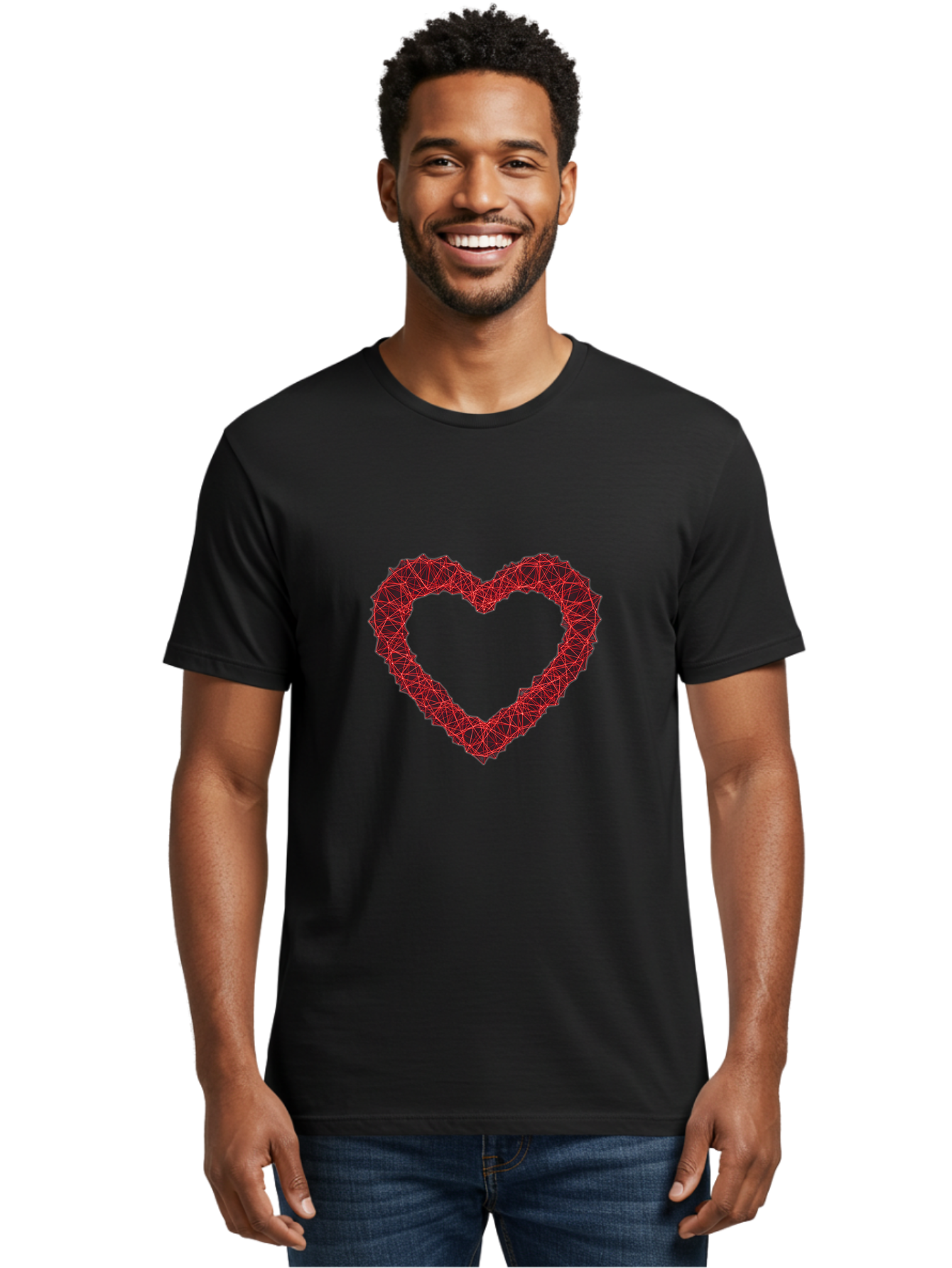 Wireframe-Heart Men'S Graphic Tee, 100% Cotton, Comfortable Casual Summer Wear, Machine Washable, Heart Shape, Red Geometric Pattern, Complex Network, Interconnected Lines, Symbolic Representation, Love, Valentines Day, Abstract Art, Bae109 16