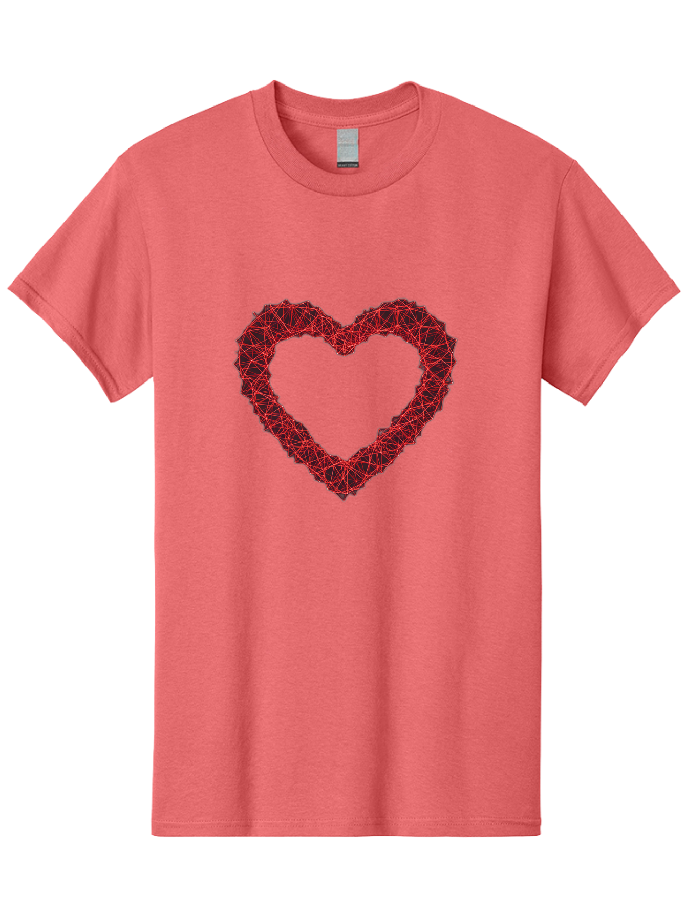 Wireframe-Heart Men'S Graphic Tee, 100% Cotton, Comfortable Casual Summer Wear, Machine Washable, Heart Shape, Red Geometric Pattern, Complex Network, Interconnected Lines, Symbolic Representation, Love, Valentines Day, Abstract Art, Bae109 3