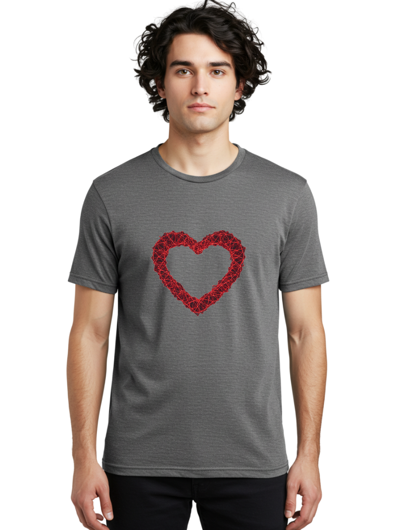 Wireframe-Heart Men'S Graphic Tee, 100% Cotton, Comfortable Casual Summer Wear, Machine Washable, Heart Shape, Red Geometric Pattern, Complex Network, Interconnected Lines, Symbolic Representation, Love, Valentines Day, Abstract Art, Bae109 28