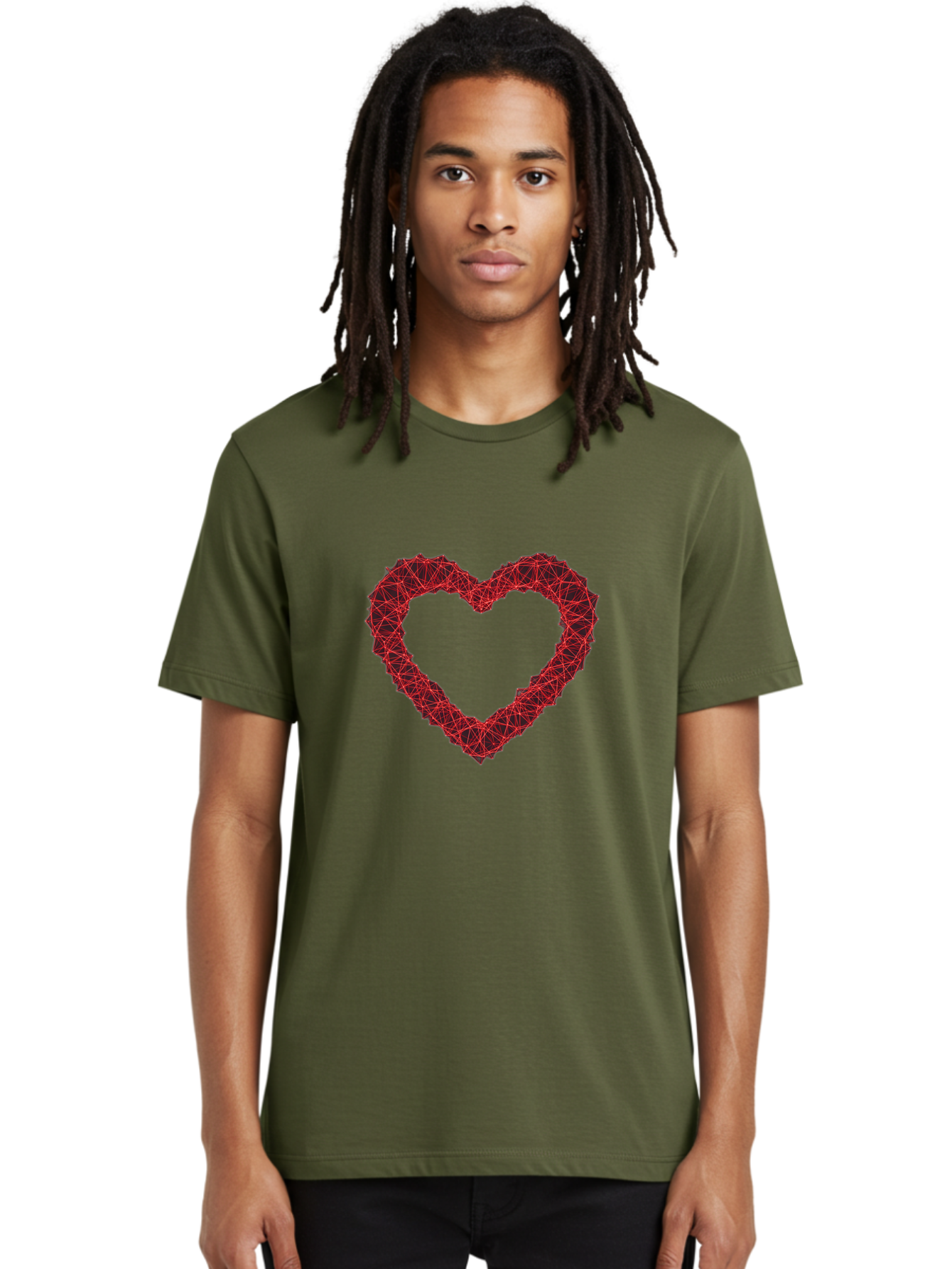 Wireframe-Heart Men'S Graphic Tee, 100% Cotton, Comfortable Casual Summer Wear, Machine Washable, Heart Shape, Red Geometric Pattern, Complex Network, Interconnected Lines, Symbolic Representation, Love, Valentines Day, Abstract Art, Bae109 29
