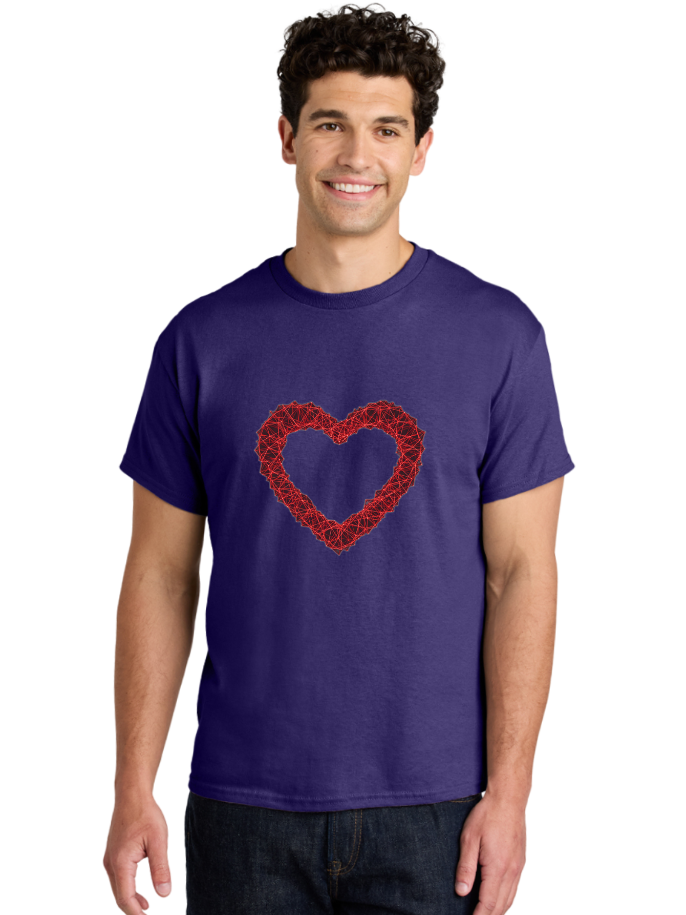 Wireframe-Heart Men'S Graphic Tee, 100% Cotton, Comfortable Casual Summer Wear, Machine Washable, Heart Shape, Red Geometric Pattern, Complex Network, Interconnected Lines, Symbolic Representation, Love, Valentines Day, Abstract Art, Bae109 17