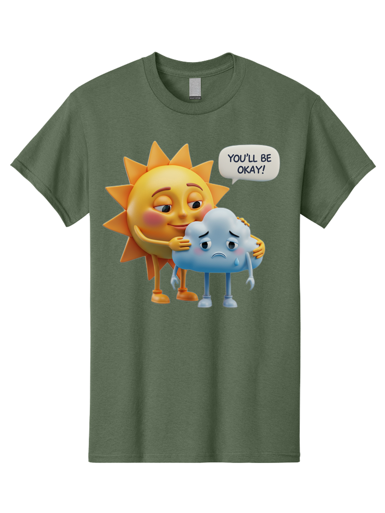 You-Ll-Be-Okay Men'S Graphic Tee, 100% Cotton, Comfortable Casual Summer Wear, Machine Washable, Sun Hugging Sad Cloud, Reassuring Words, Emotional Support, Comforting Scene, Mental Health Awareness, Positivity, Friendship, Cartoon Characters Bae110 13