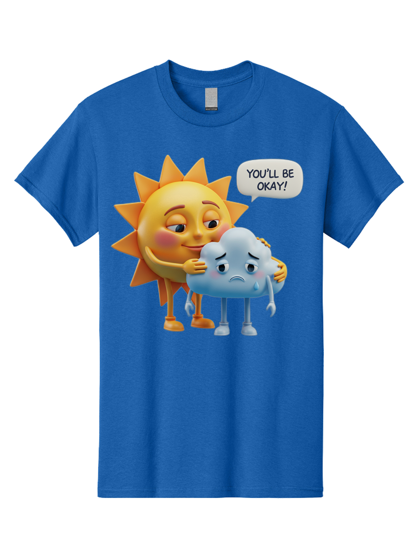 You-Ll-Be-Okay Men'S Graphic Tee, 100% Cotton, Comfortable Casual Summer Wear, Machine Washable, Sun Hugging Sad Cloud, Reassuring Words, Emotional Support, Comforting Scene, Mental Health Awareness, Positivity, Friendship, Cartoon Characters Bae110 5
