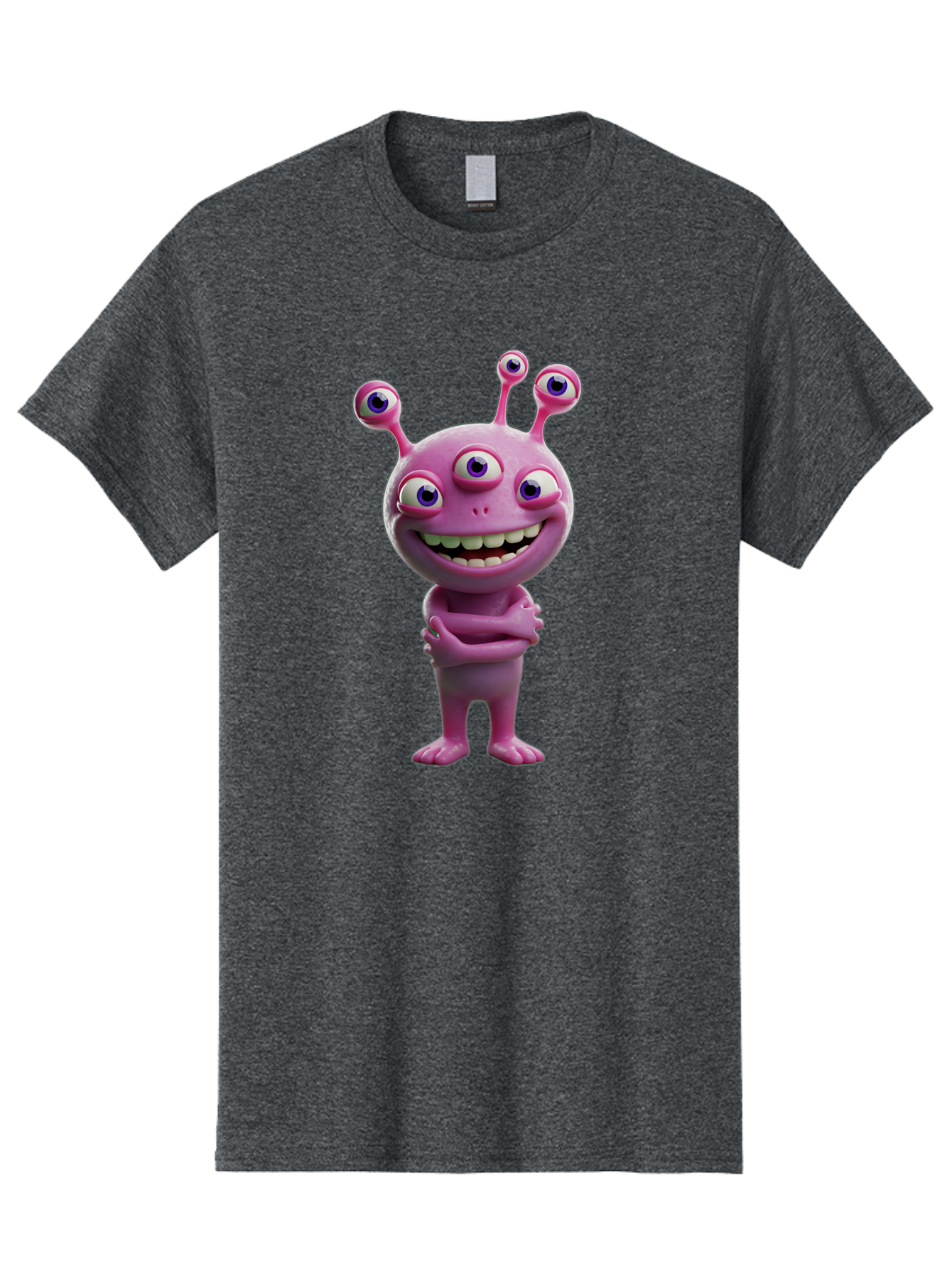 Alien-Character Men'S Graphic Tee, 100% Cotton, Comfortable Casual Summer Wear, Machine Washable, Pink Alien, Cartoon Character, Multiple Eyes, Wide Smile, Playful Vibe, Funny Creature, 3D Illustration, Fantasy Being, Happy Face, Playful Eyes Bae111 10