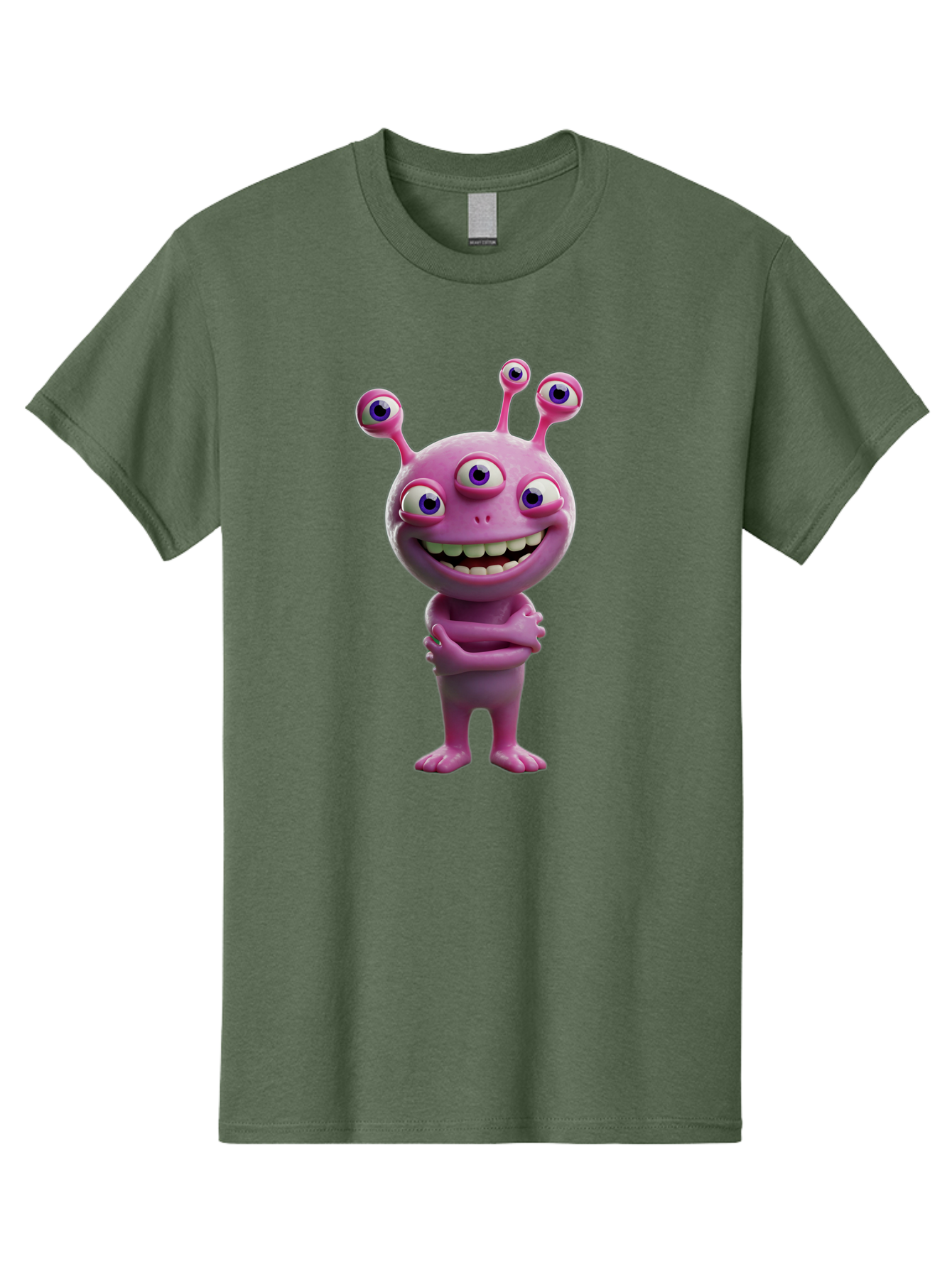 Alien-Character Men'S Graphic Tee, 100% Cotton, Comfortable Casual Summer Wear, Machine Washable, Pink Alien, Cartoon Character, Multiple Eyes, Wide Smile, Playful Vibe, Funny Creature, 3D Illustration, Fantasy Being, Happy Face, Playful Eyes Bae111 13
