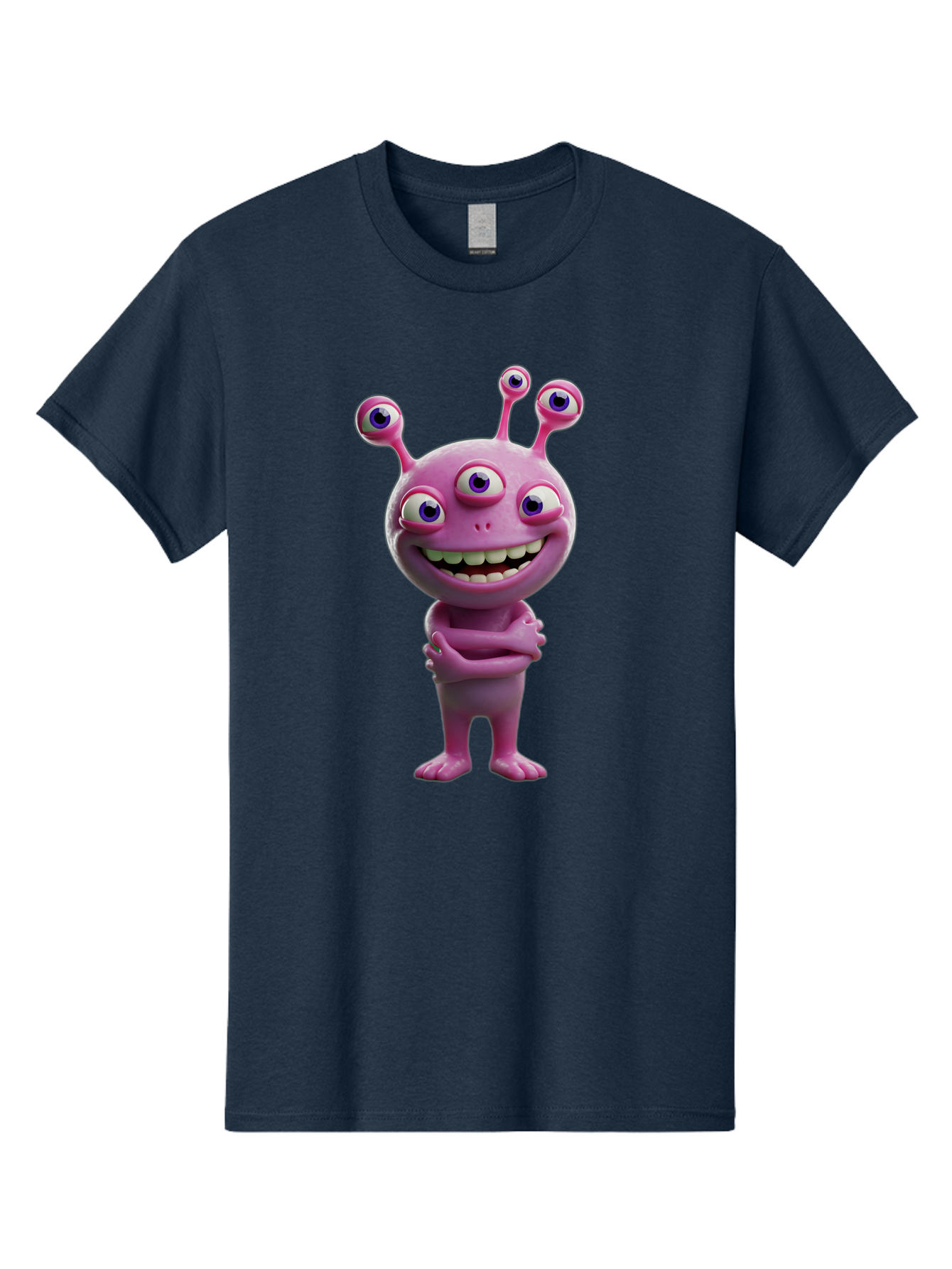 Alien-Character Men'S Graphic Tee, 100% Cotton, Comfortable Casual Summer Wear, Machine Washable, Pink Alien, Cartoon Character, Multiple Eyes, Wide Smile, Playful Vibe, Funny Creature, 3D Illustration, Fantasy Being, Happy Face, Playful Eyes Bae111 2