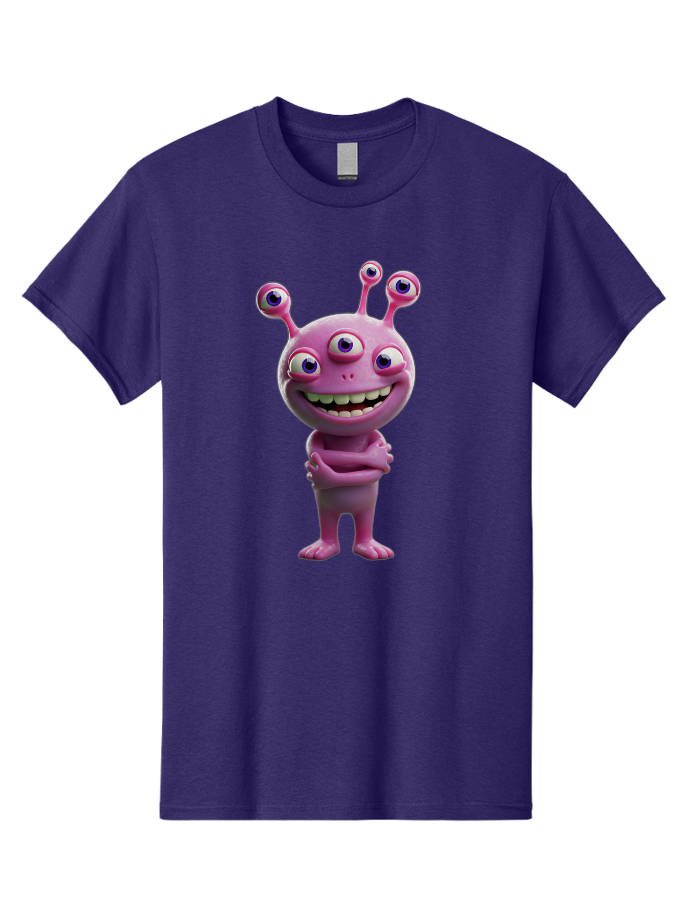 Alien-Character Men'S Graphic Tee, 100% Cotton, Comfortable Casual Summer Wear, Machine Washable, Pink Alien, Cartoon Character, Multiple Eyes, Wide Smile, Playful Vibe, Funny Creature, 3D Illustration, Fantasy Being, Happy Face, Playful Eyes Bae111 5