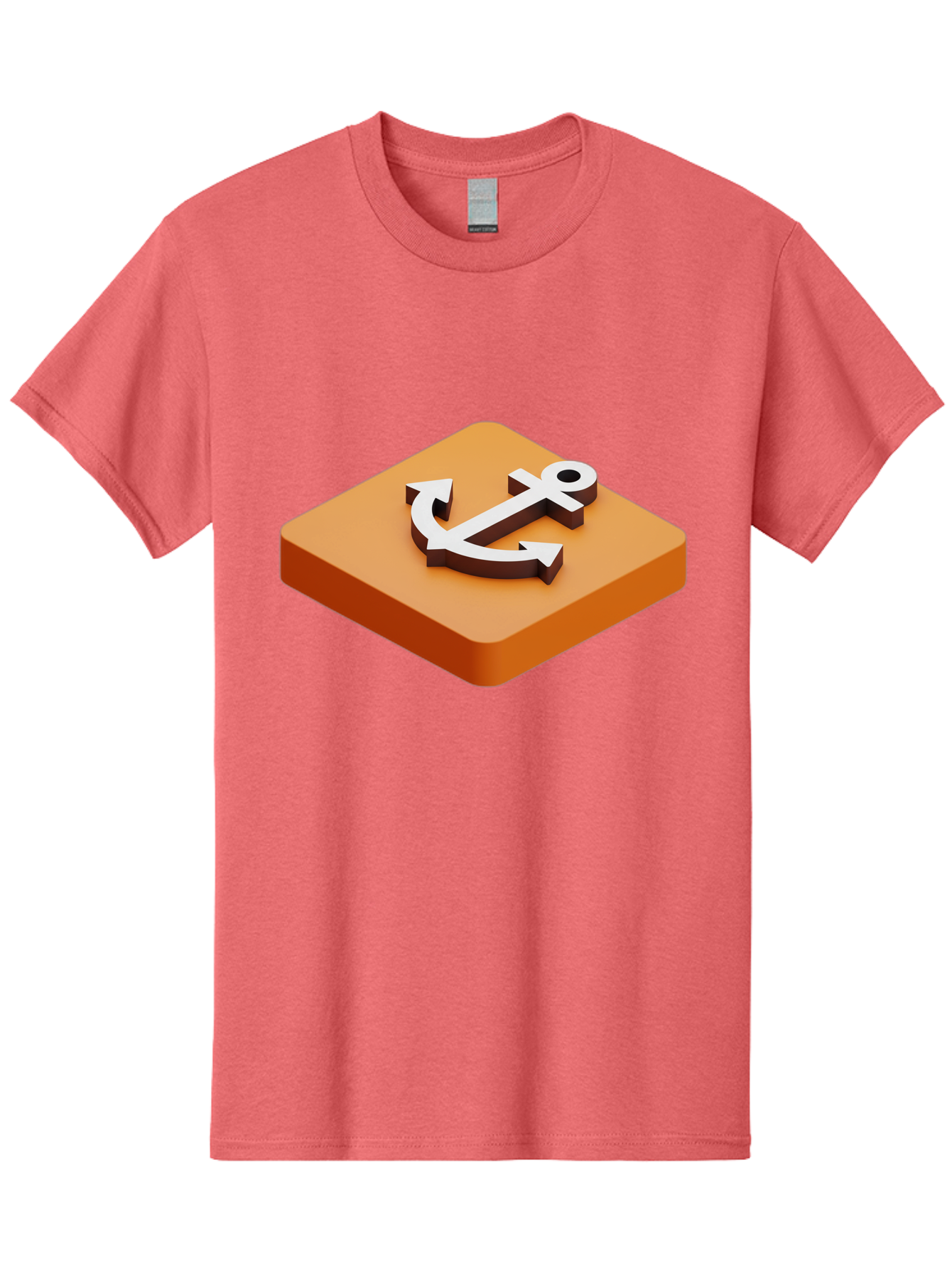 Anchor-1 Men'S Graphic Tee, 100% Cotton, Comfortable Casual Summer Wear, Machine Washable, 3D Anchor Icon, Orange Square Base, Nautical Symbol, Maritime Emblem, Stability And Strength, Modern Design, Digital Graphic Bae113 13