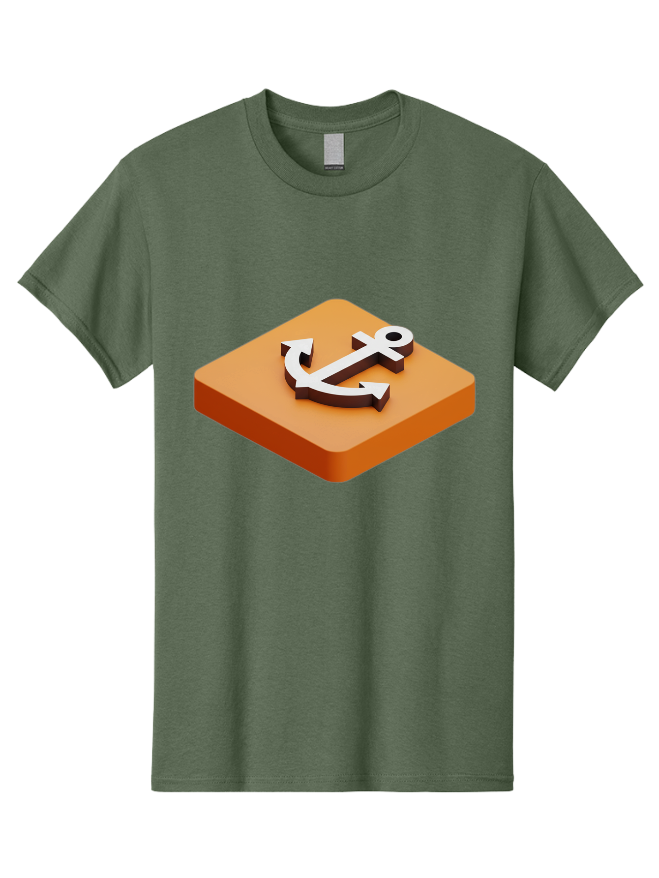Anchor-1 Men'S Graphic Tee, 100% Cotton, Comfortable Casual Summer Wear, Machine Washable, 3D Anchor Icon, Orange Square Base, Nautical Symbol, Maritime Emblem, Stability And Strength, Modern Design, Digital Graphic Bae113 3