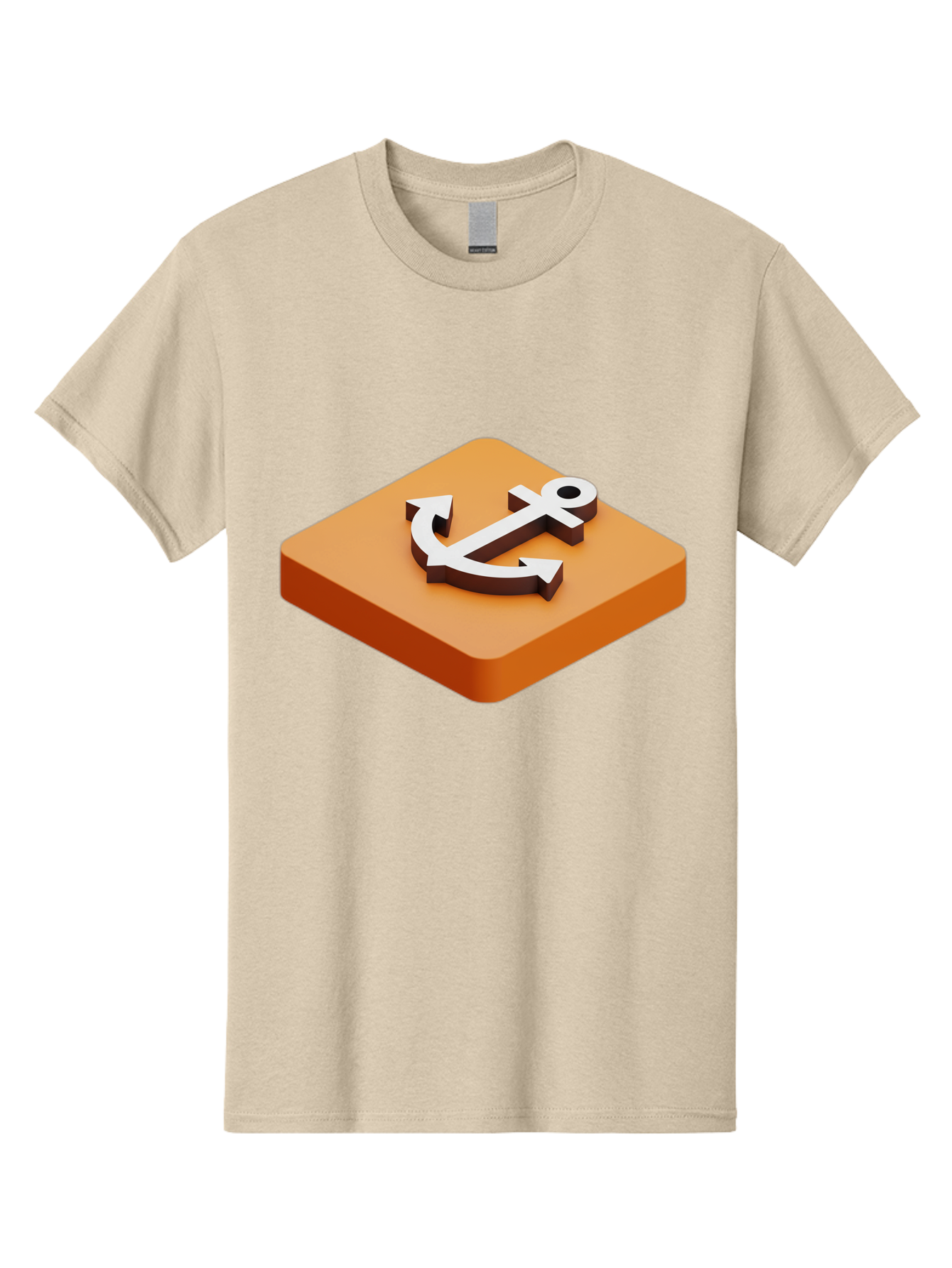 Anchor-1 Men'S Graphic Tee, 100% Cotton, Comfortable Casual Summer Wear, Machine Washable, 3D Anchor Icon, Orange Square Base, Nautical Symbol, Maritime Emblem, Stability And Strength, Modern Design, Digital Graphic Bae113 7