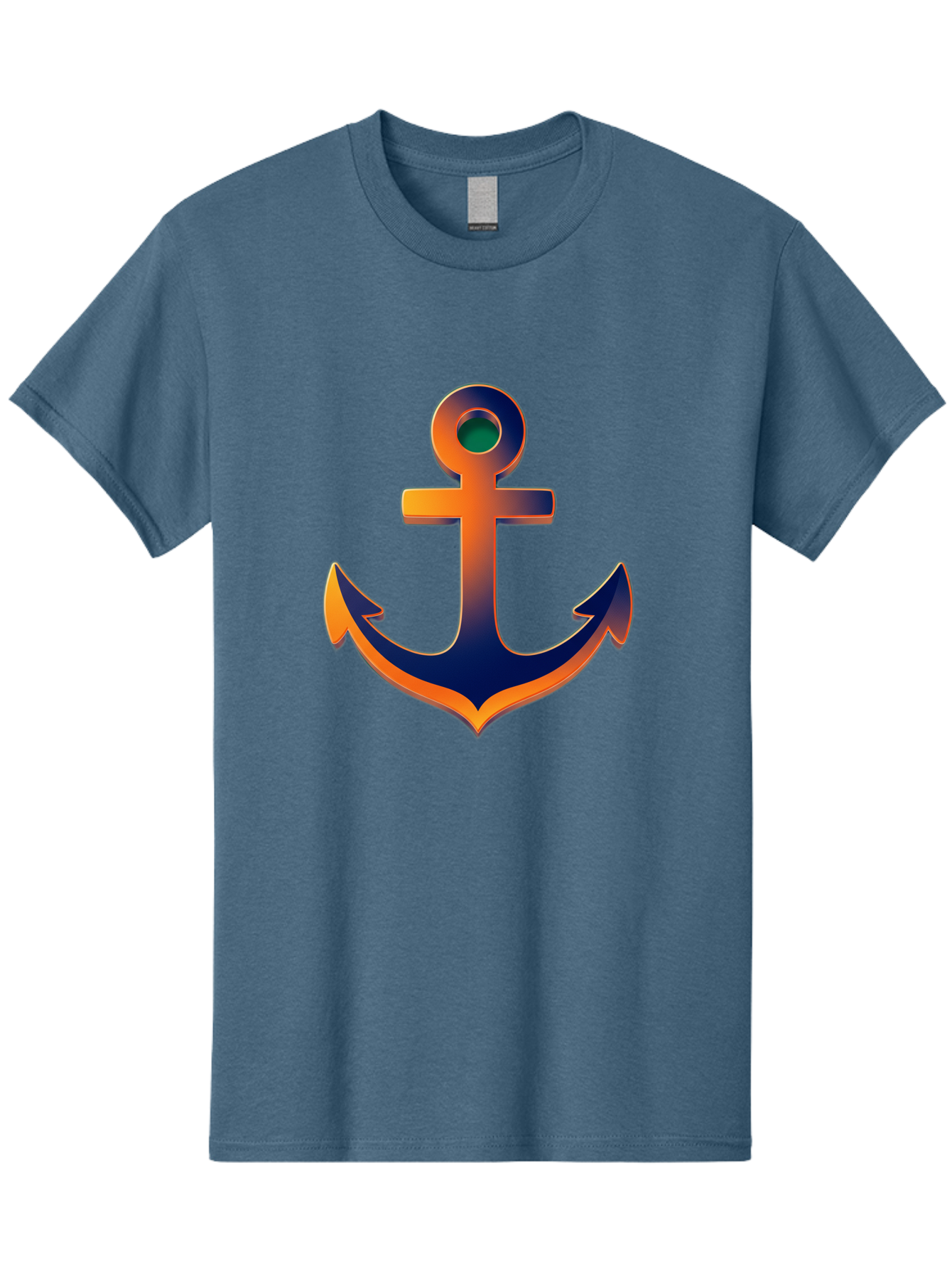 Anchor Men'S Graphic Tee, 100% Cotton, Comfortable Casual Summer Wear, Machine Washable, Anchor Symbol, Nautical Theme, Navy Blue And Orange Gradient, 3D Effect, Maritime Icon, Bold Design, Gradient Colors, Anchor Illustration Bae114 11