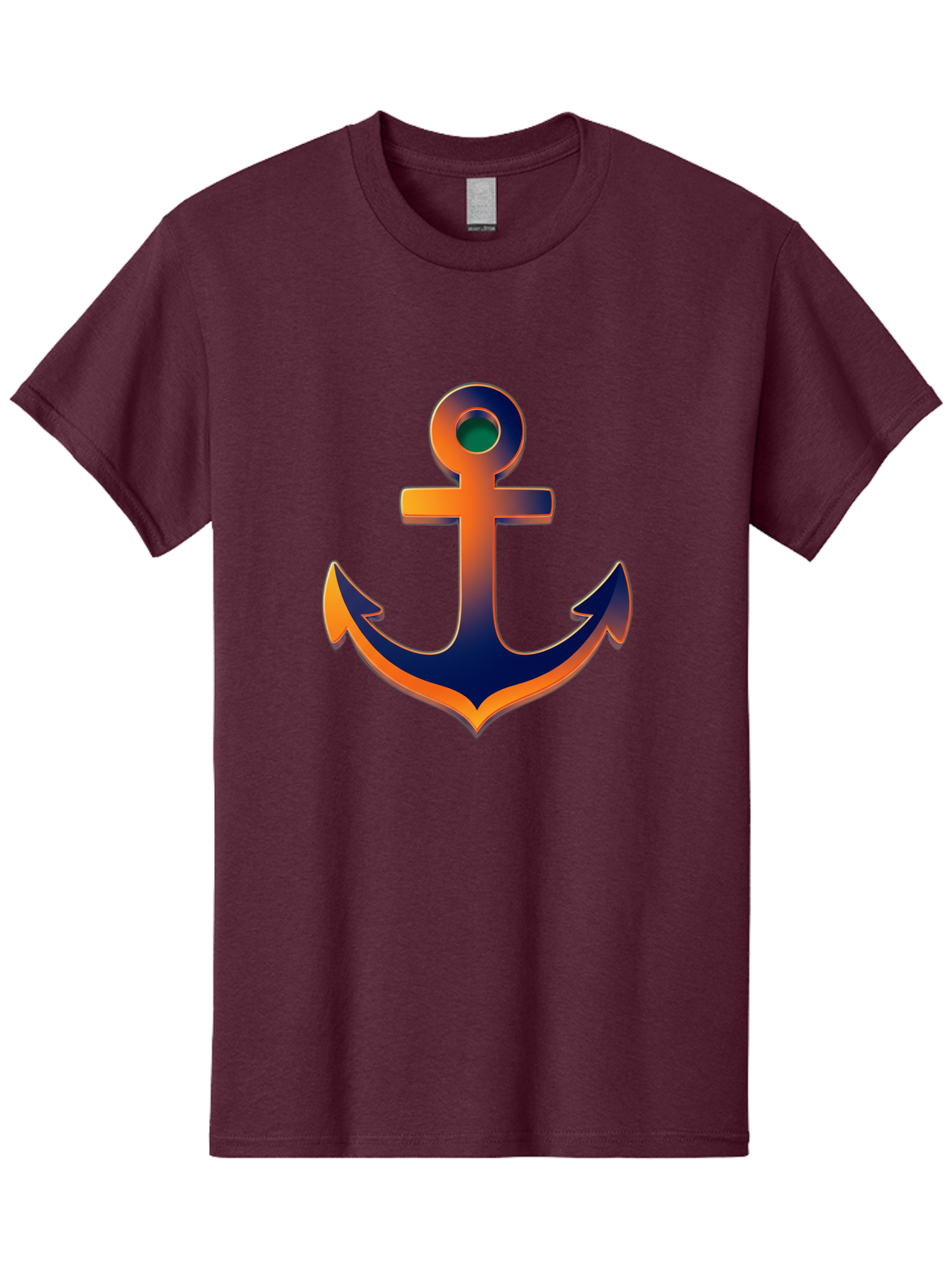 Anchor Men'S Graphic Tee, 100% Cotton, Comfortable Casual Summer Wear, Machine Washable, Anchor Symbol, Nautical Theme, Navy Blue And Orange Gradient, 3D Effect, Maritime Icon, Bold Design, Gradient Colors, Anchor Illustration Bae114 3