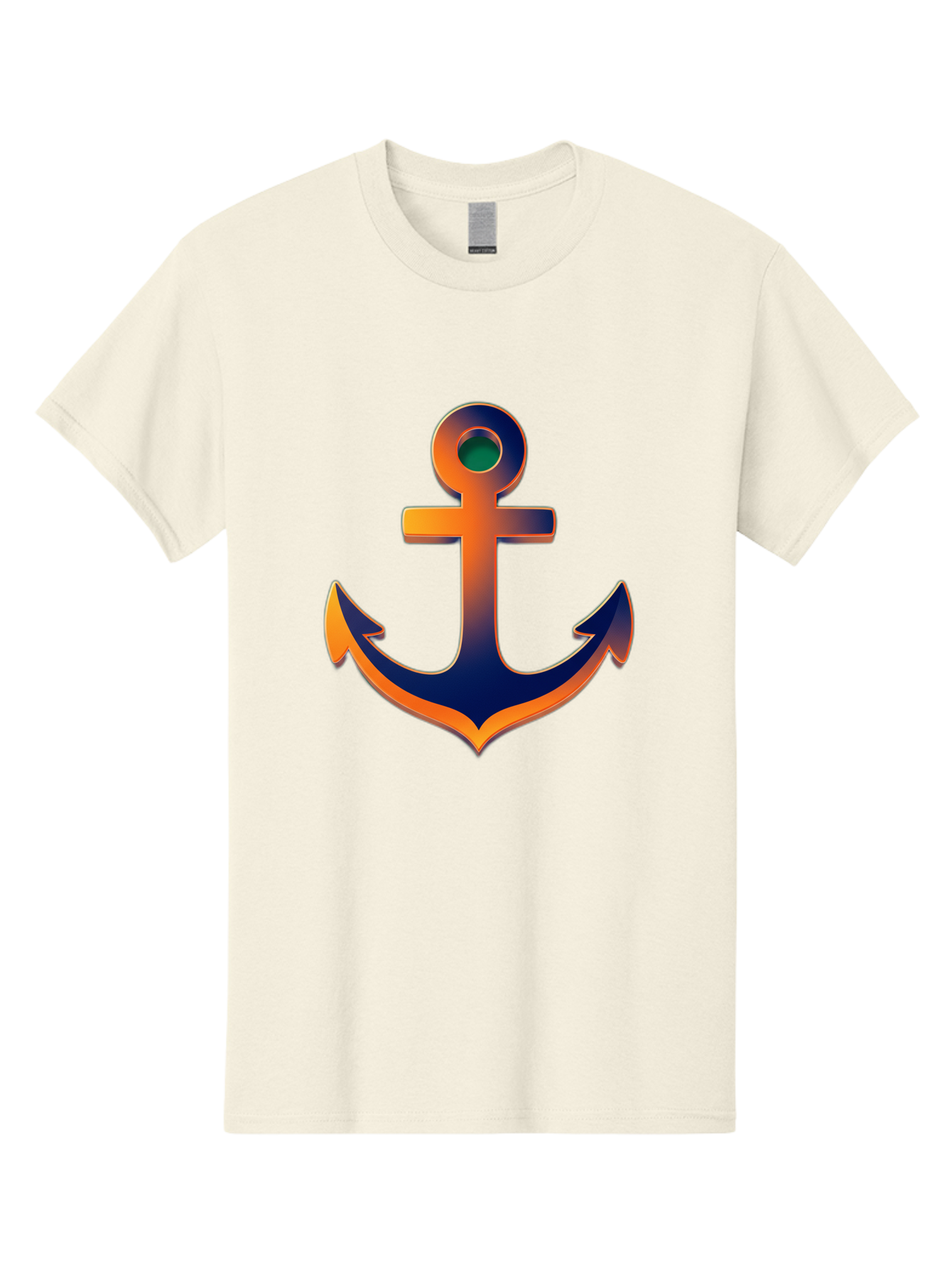 Anchor Men'S Graphic Tee, 100% Cotton, Comfortable Casual Summer Wear, Machine Washable, Anchor Symbol, Nautical Theme, Navy Blue And Orange Gradient, 3D Effect, Maritime Icon, Bold Design, Gradient Colors, Anchor Illustration Bae114 1