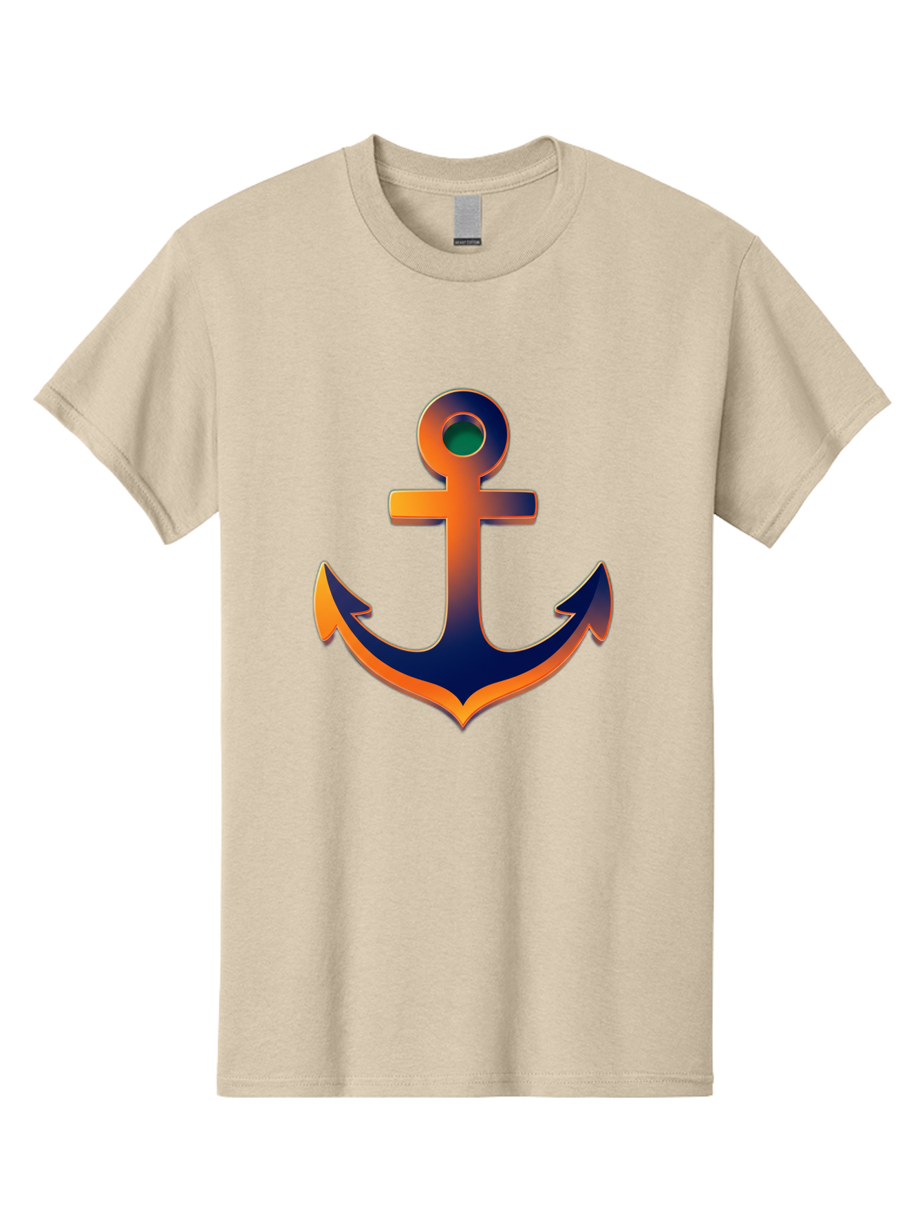 Anchor Men'S Graphic Tee, 100% Cotton, Comfortable Casual Summer Wear, Machine Washable, Anchor Symbol, Nautical Theme, Navy Blue And Orange Gradient, 3D Effect, Maritime Icon, Bold Design, Gradient Colors, Anchor Illustration Bae114 13