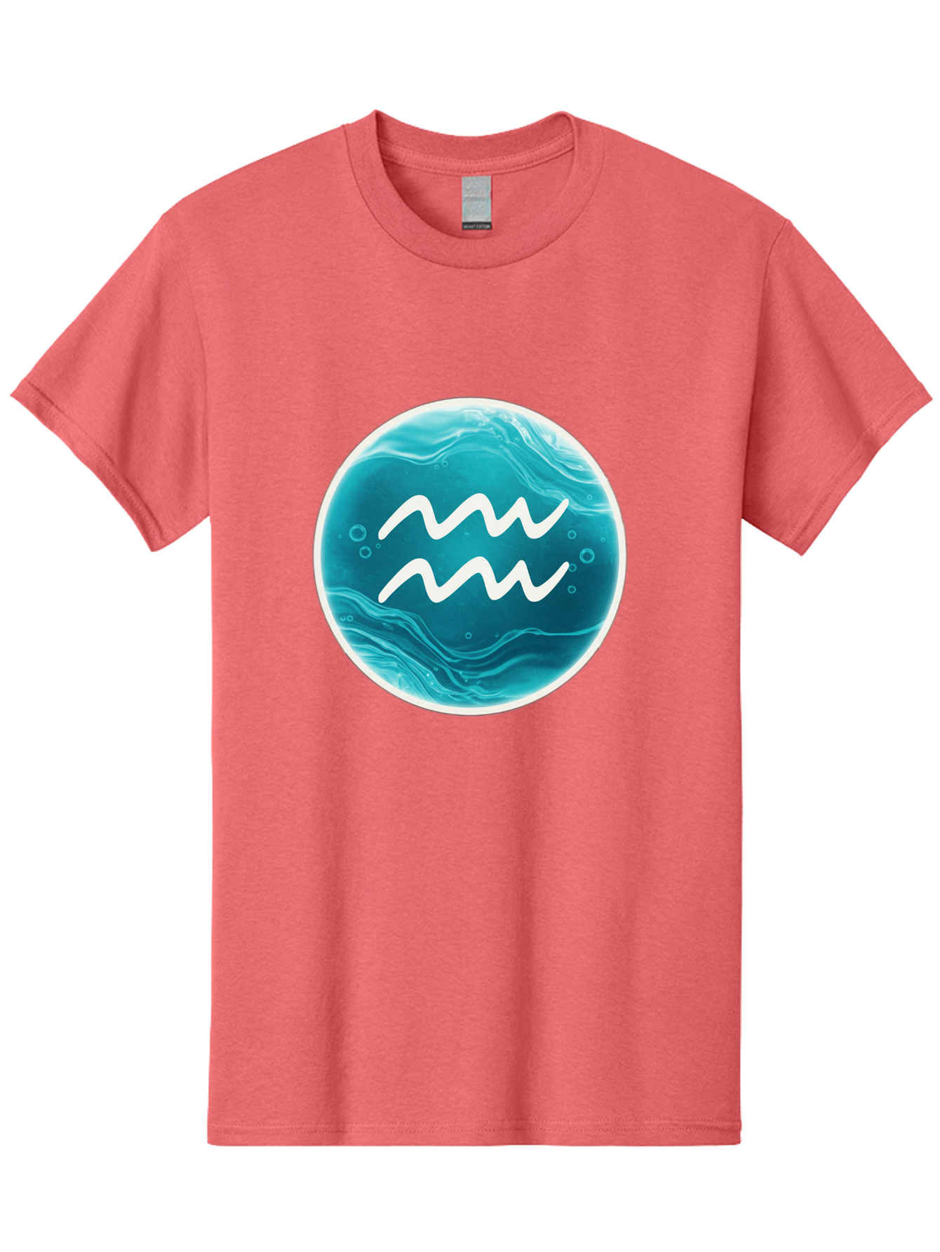 Aquarius Men'S Graphic Tee, 100% Cotton, Comfortable Casual Summer Wear, Machine Washable, Zodiac Symbol, Water Bearer Sign, Astrology Symbol, Aquarius Symbol, White Waves, Blue Circle, Mystical Design, Esoteric Art Bae115 13