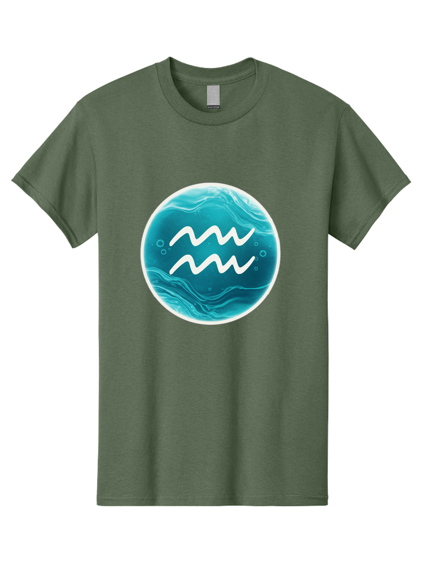 Aquarius Men'S Graphic Tee, 100% Cotton, Comfortable Casual Summer Wear, Machine Washable, Zodiac Symbol, Water Bearer Sign, Astrology Symbol, Aquarius Symbol, White Waves, Blue Circle, Mystical Design, Esoteric Art Bae115 3