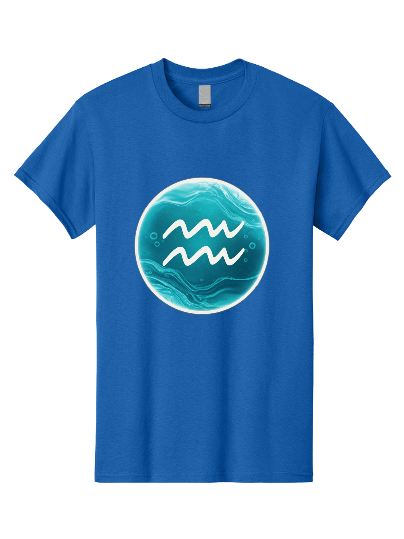 Aquarius Men'S Graphic Tee, 100% Cotton, Comfortable Casual Summer Wear, Machine Washable, Zodiac Symbol, Water Bearer Sign, Astrology Symbol, Aquarius Symbol, White Waves, Blue Circle, Mystical Design, Esoteric Art Bae115 7
