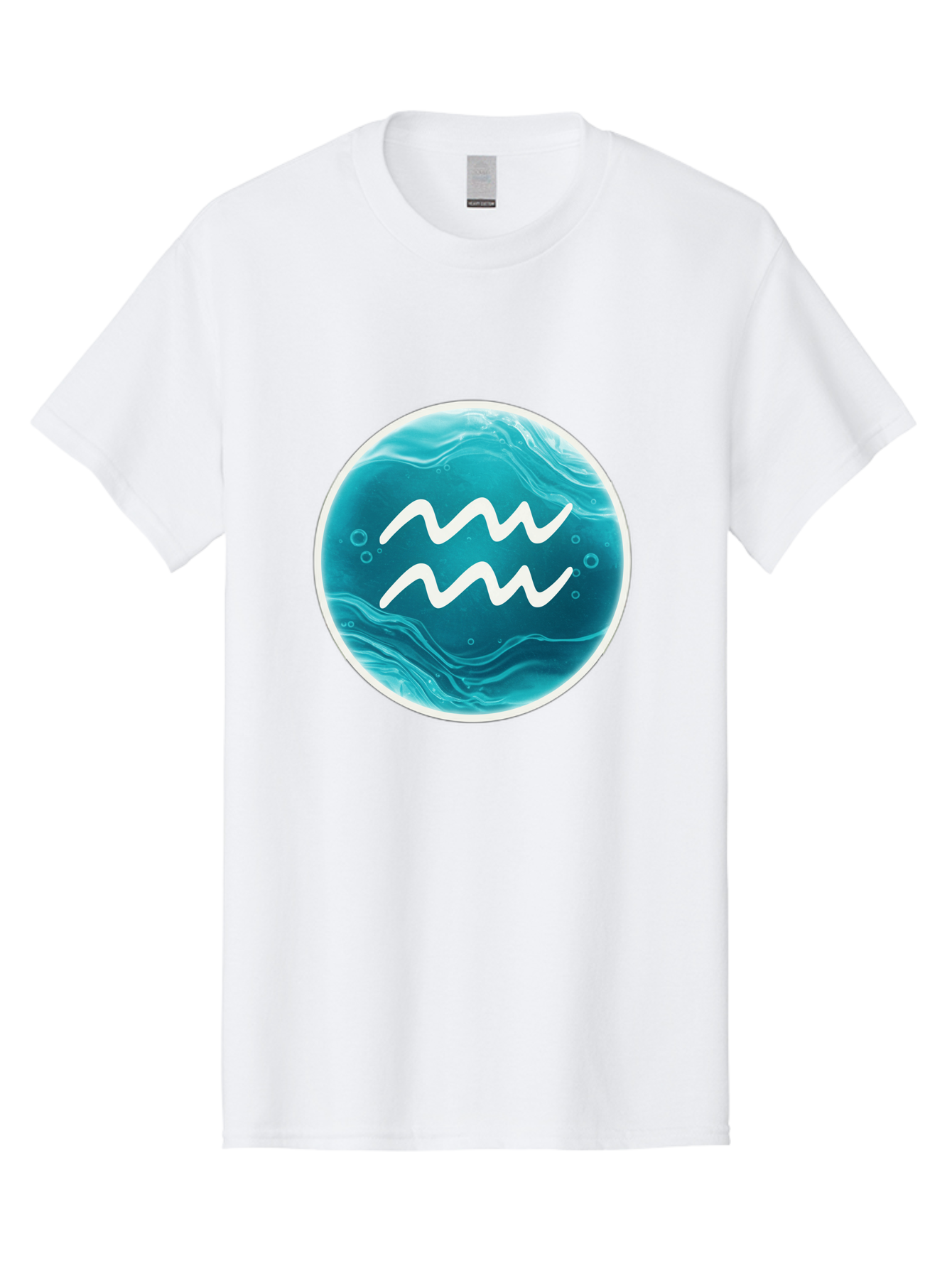 Aquarius Men'S Graphic Tee, 100% Cotton, Comfortable Casual Summer Wear, Machine Washable, Zodiac Symbol, Water Bearer Sign, Astrology Symbol, Aquarius Symbol, White Waves, Blue Circle, Mystical Design, Esoteric Art Bae115 15