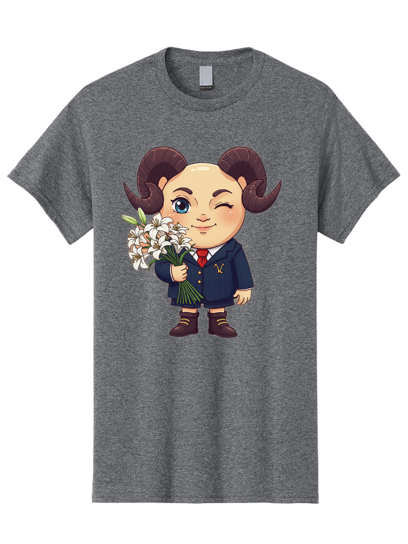 Aries-Zodiac-Cartoon-Character Men'S Graphic Tee, 100% Cotton, Comfortable Casual Summer Wear, Machine Washable, Cartoon Aries Character, Formal Attire, Bouquet Of White Flowers, Astrology Symbol, Zodiac Sign, Unique Illustration, Bae117 13