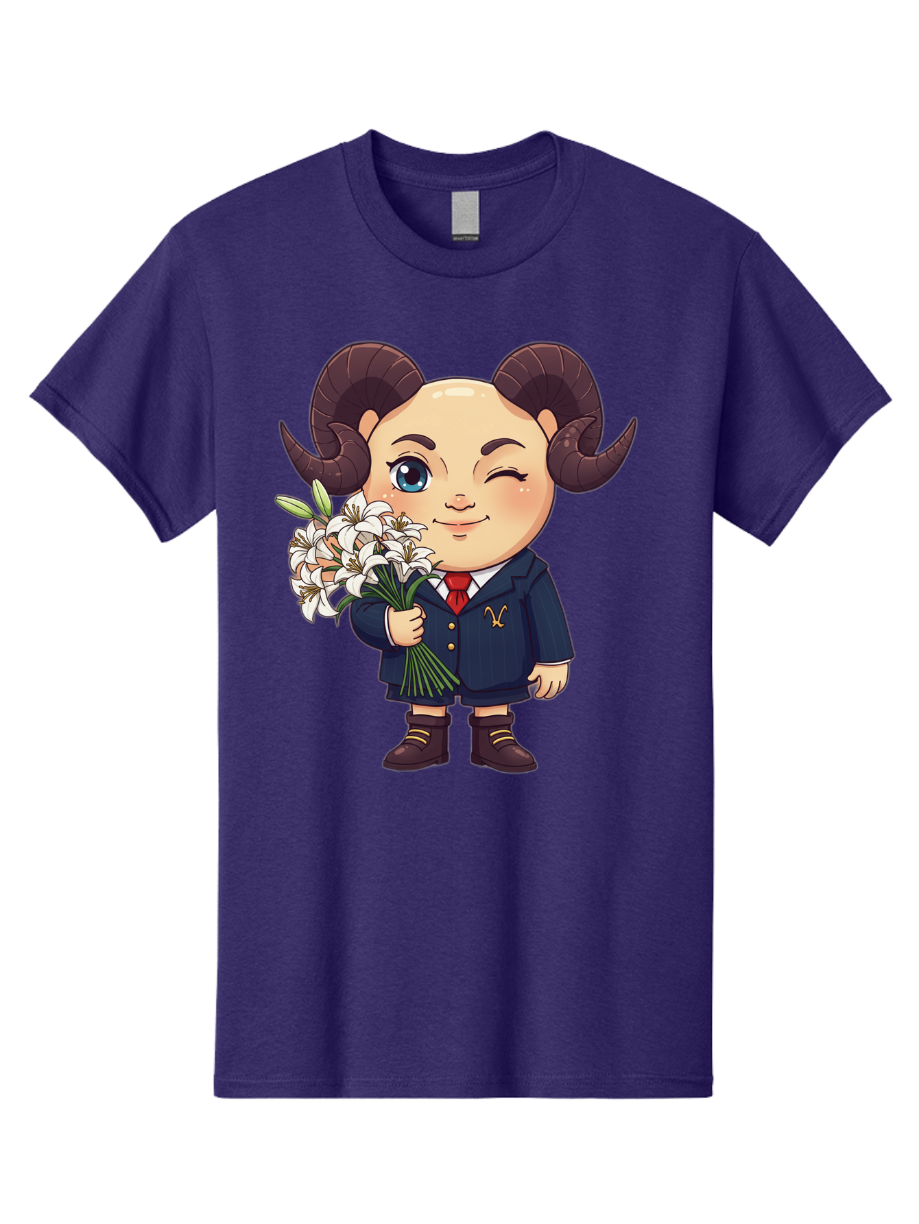 Aries-Zodiac-Cartoon-Character Men'S Graphic Tee, 100% Cotton, Comfortable Casual Summer Wear, Machine Washable, Cartoon Aries Character, Formal Attire, Bouquet Of White Flowers, Astrology Symbol, Zodiac Sign, Unique Illustration, Bae117 4
