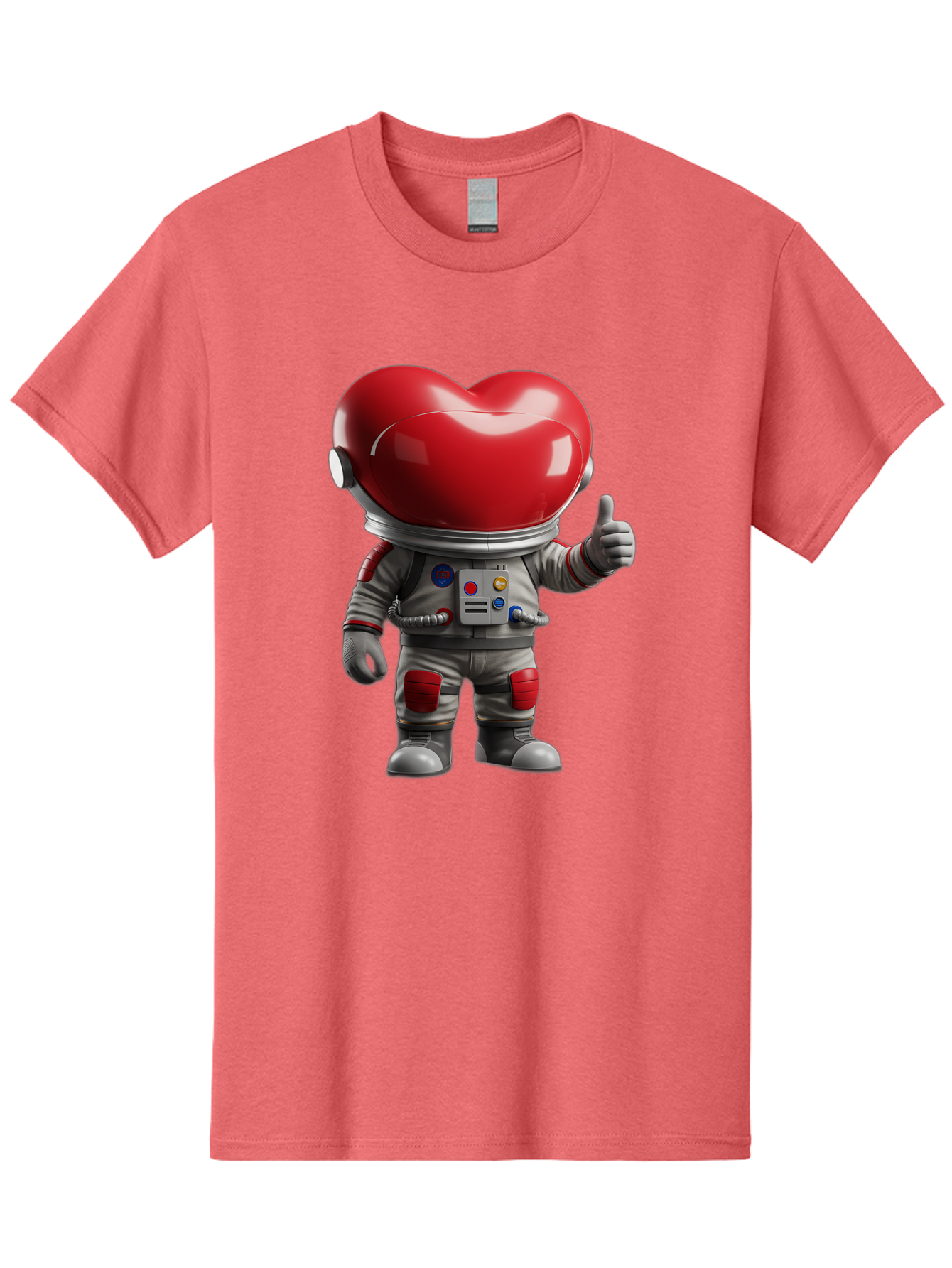 Astronaut-Heart Men'S Graphic Tee, 100% Cotton, Comfortable Casual Summer Wear, Machine Washable, Astronaut With Heart-Shaped Helmet, Thumbs Up Gesture, Space Suit, Futuristic Design, Red And Gray Colors, Love In Space, Positivity, Approval Bae122 14