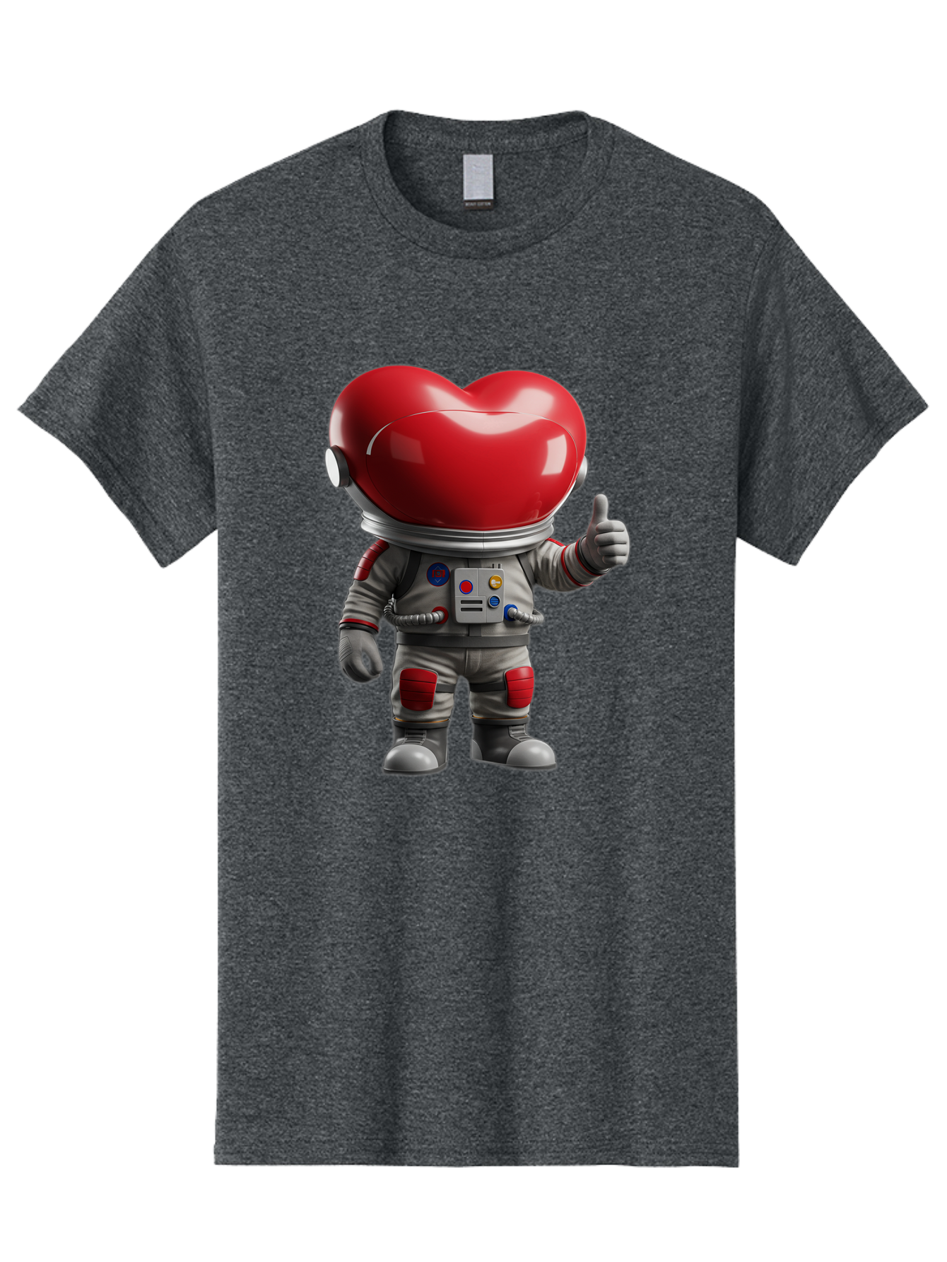Astronaut-Heart Men'S Graphic Tee, 100% Cotton, Comfortable Casual Summer Wear, Machine Washable, Astronaut With Heart-Shaped Helmet, Thumbs Up Gesture, Space Suit, Futuristic Design, Red And Gray Colors, Love In Space, Positivity, Approval Bae122 9