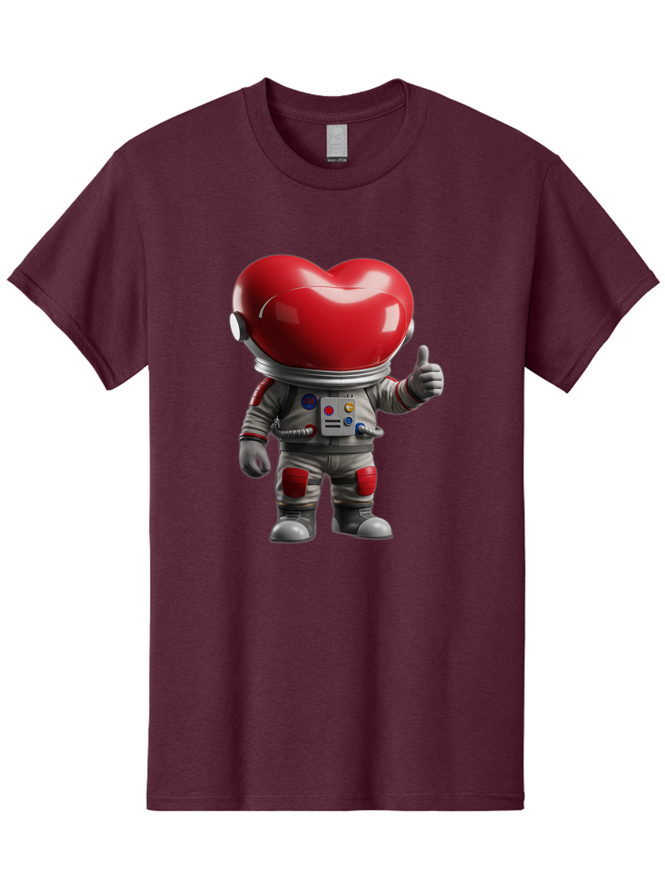 Astronaut-Heart Men'S Graphic Tee, 100% Cotton, Comfortable Casual Summer Wear, Machine Washable, Astronaut With Heart-Shaped Helmet, Thumbs Up Gesture, Space Suit, Futuristic Design, Red And Gray Colors, Love In Space, Positivity, Approval Bae122 15