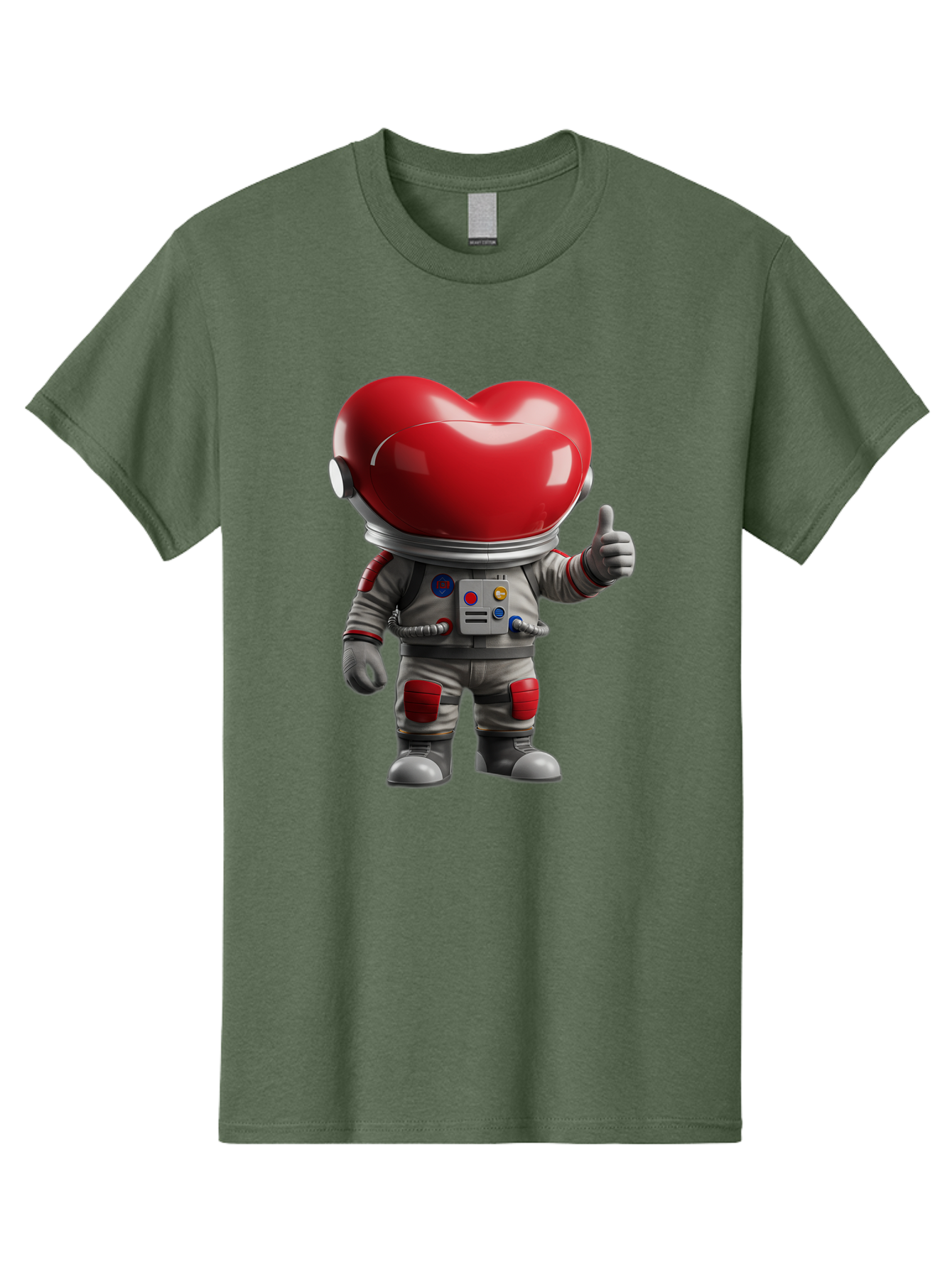 Astronaut-Heart Men'S Graphic Tee, 100% Cotton, Comfortable Casual Summer Wear, Machine Washable, Astronaut With Heart-Shaped Helmet, Thumbs Up Gesture, Space Suit, Futuristic Design, Red And Gray Colors, Love In Space, Positivity, Approval Bae122 1