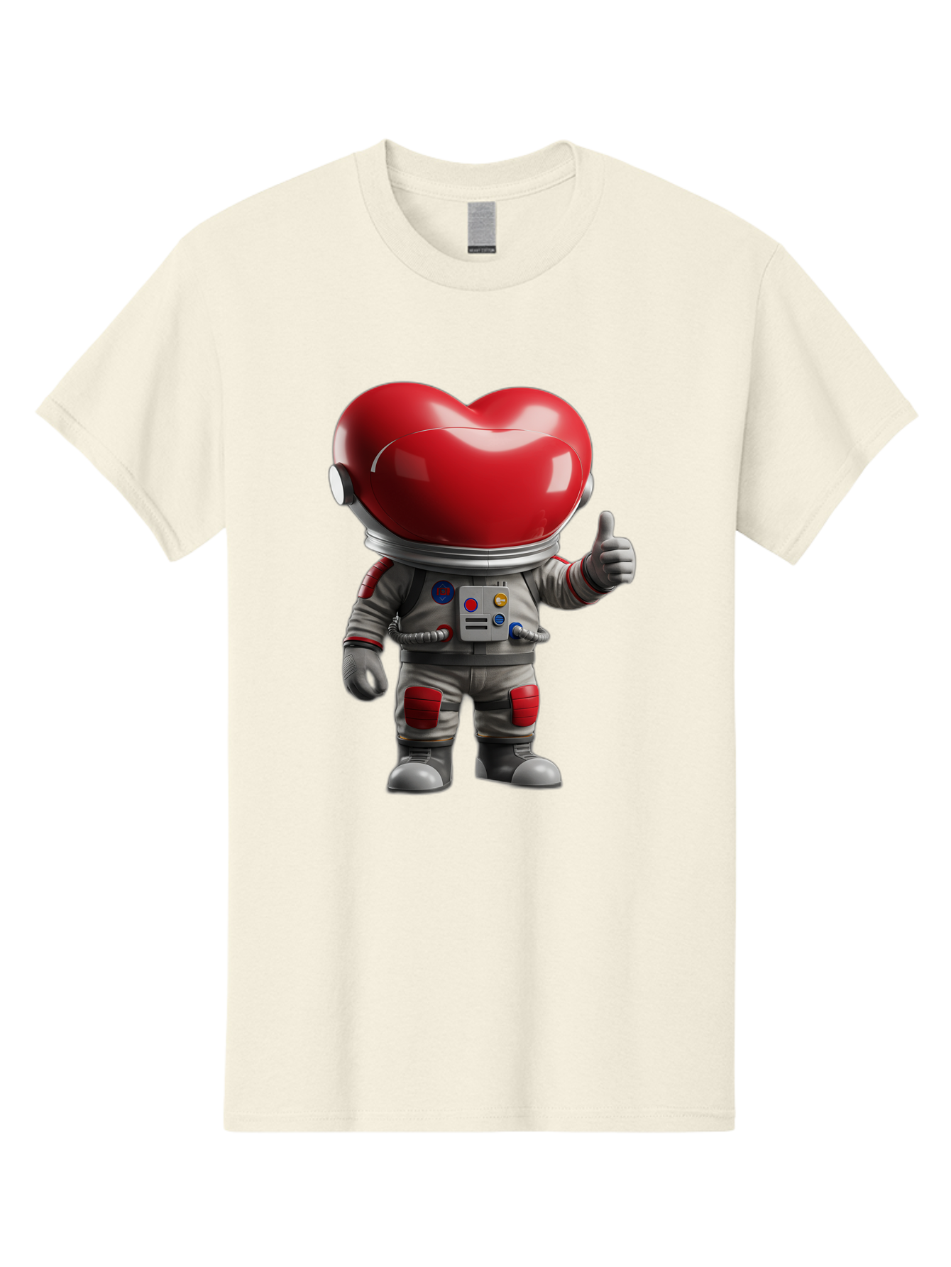 Astronaut-Heart Men'S Graphic Tee, 100% Cotton, Comfortable Casual Summer Wear, Machine Washable, Astronaut With Heart-Shaped Helmet, Thumbs Up Gesture, Space Suit, Futuristic Design, Red And Gray Colors, Love In Space, Positivity, Approval Bae122 2
