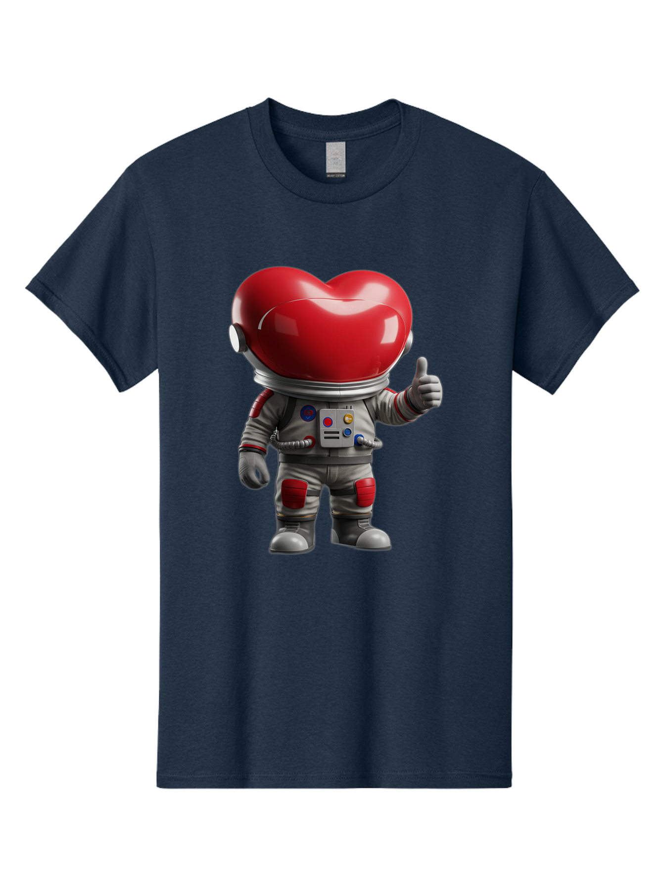 Astronaut-Heart Men'S Graphic Tee, 100% Cotton, Comfortable Casual Summer Wear, Machine Washable, Astronaut With Heart-Shaped Helmet, Thumbs Up Gesture, Space Suit, Futuristic Design, Red And Gray Colors, Love In Space, Positivity, Approval Bae122 5