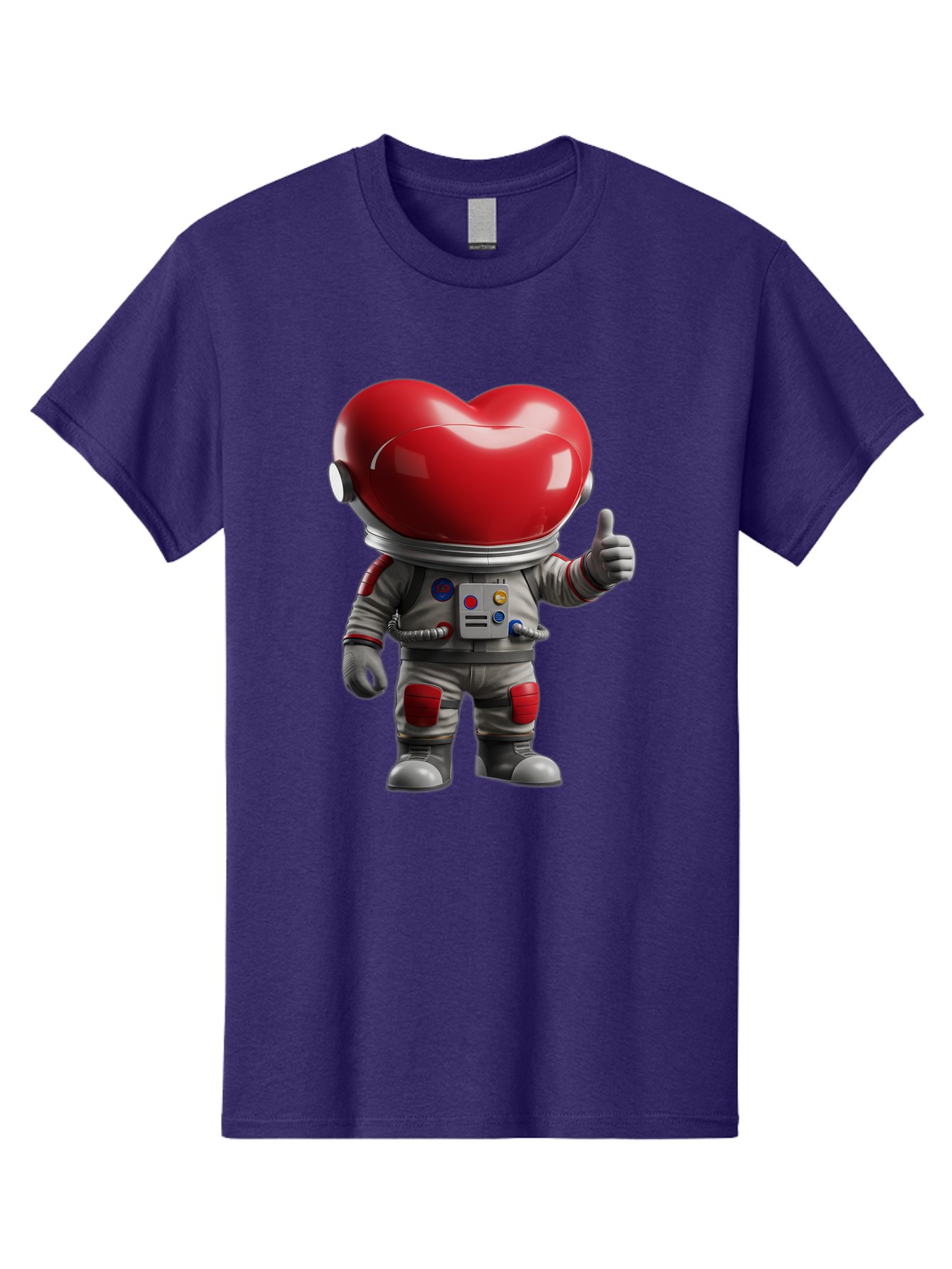 Astronaut-Heart Men'S Graphic Tee, 100% Cotton, Comfortable Casual Summer Wear, Machine Washable, Astronaut With Heart-Shaped Helmet, Thumbs Up Gesture, Space Suit, Futuristic Design, Red And Gray Colors, Love In Space, Positivity, Approval Bae122 11
