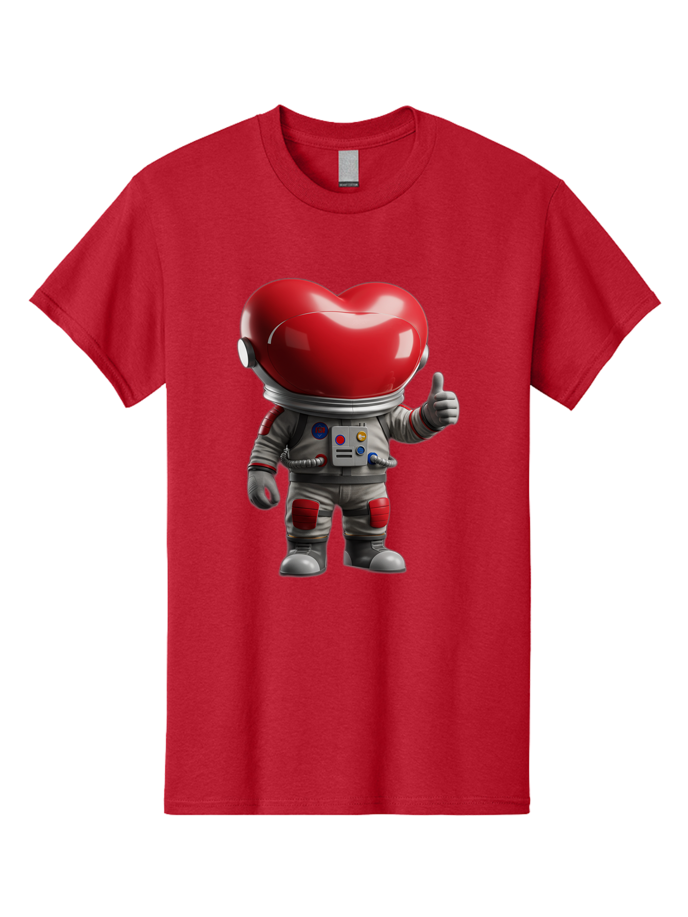 Astronaut-Heart Men'S Graphic Tee, 100% Cotton, Comfortable Casual Summer Wear, Machine Washable, Astronaut With Heart-Shaped Helmet, Thumbs Up Gesture, Space Suit, Futuristic Design, Red And Gray Colors, Love In Space, Positivity, Approval Bae122 7