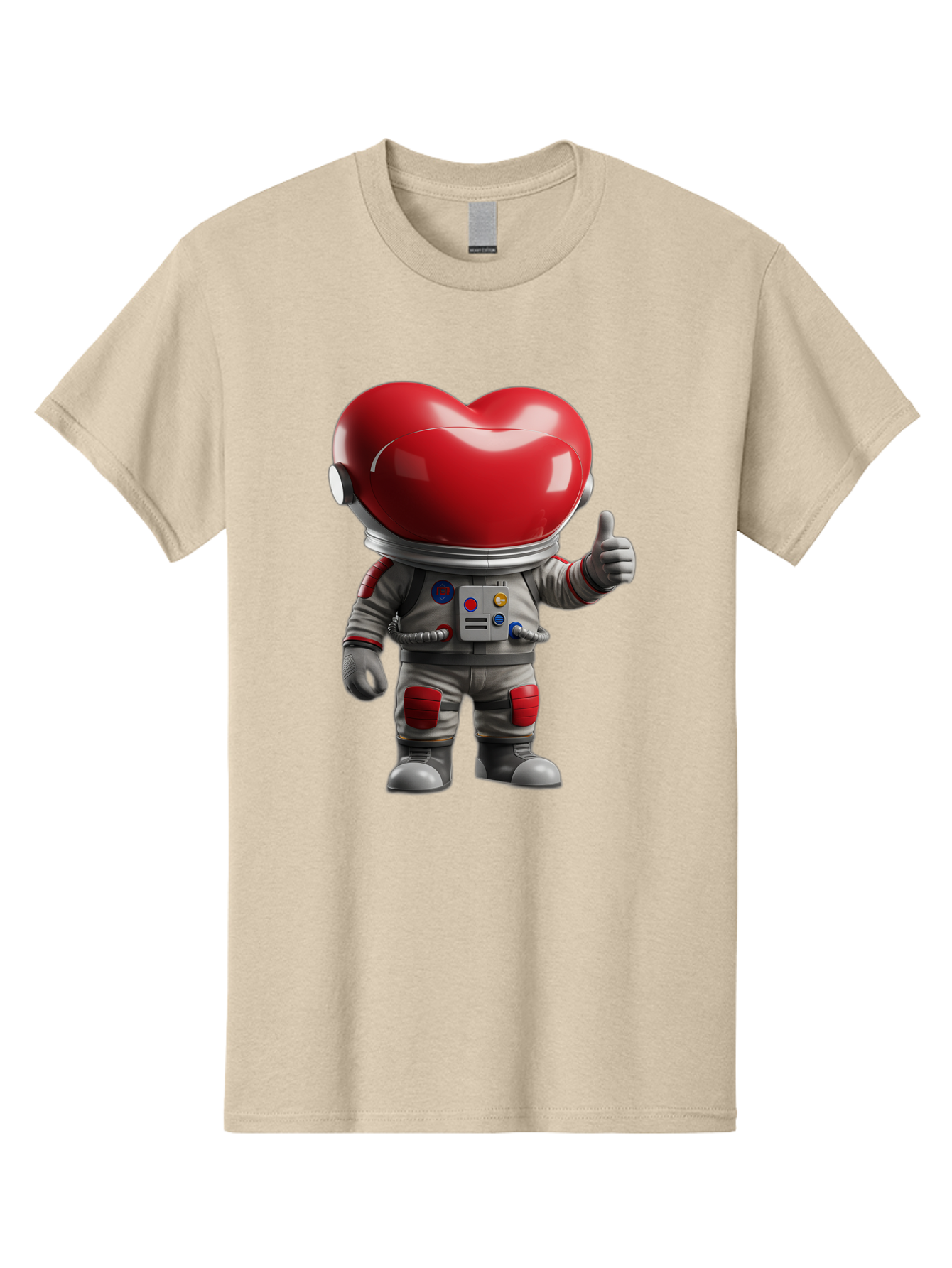 Astronaut-Heart Men'S Graphic Tee, 100% Cotton, Comfortable Casual Summer Wear, Machine Washable, Astronaut With Heart-Shaped Helmet, Thumbs Up Gesture, Space Suit, Futuristic Design, Red And Gray Colors, Love In Space, Positivity, Approval Bae122 8