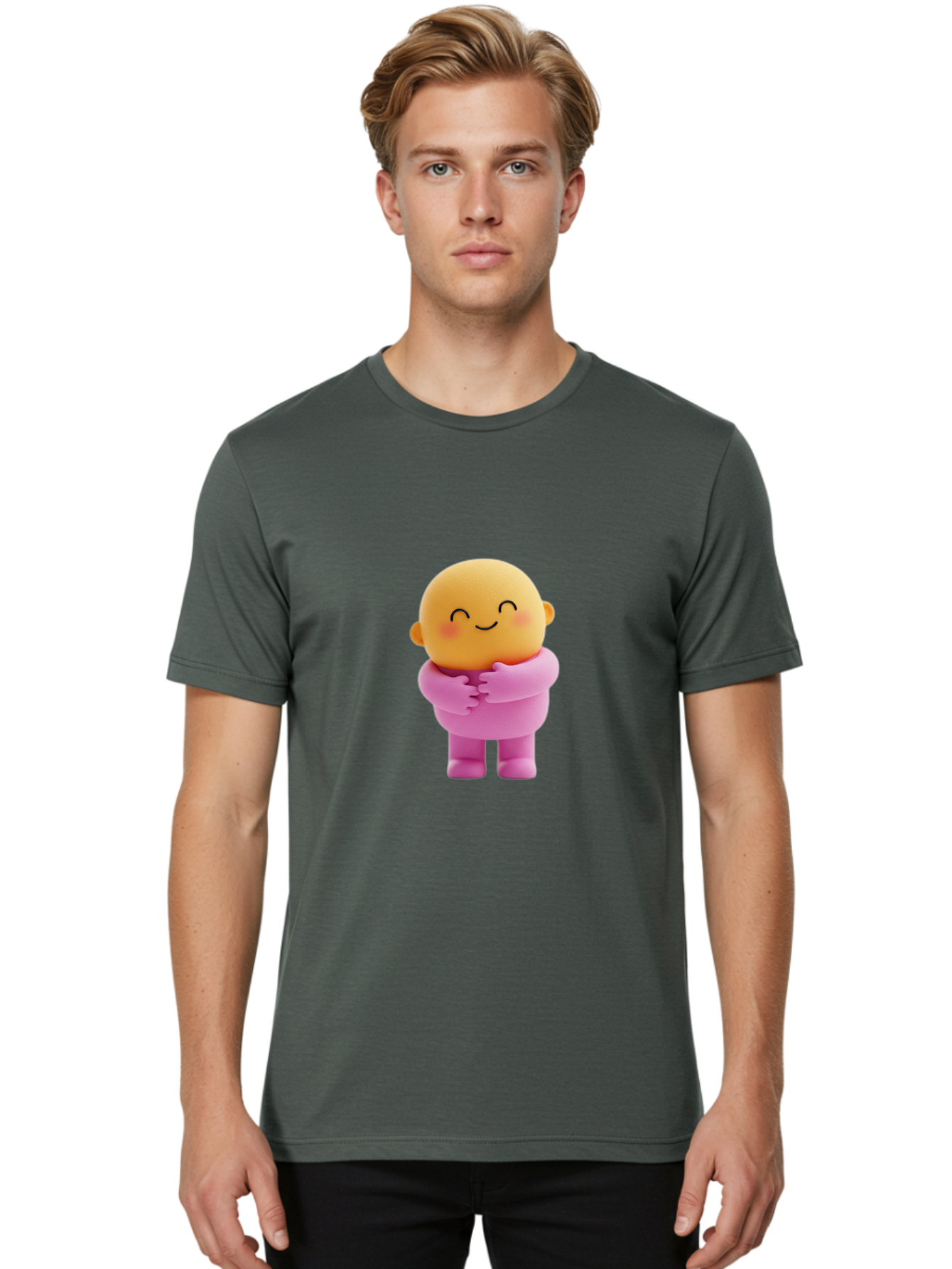 Baby-Figurine Men'S Graphic Tee, 100% Cotton, Comfortable Casual Summer Wear, Machine Washable, Cute Cartoon Character, Smiling Face, Pink Outfit, Hugging Self, Adorable Illustration, Kawaii Art, Lovable Persona, Childlike Charm Bae123 24