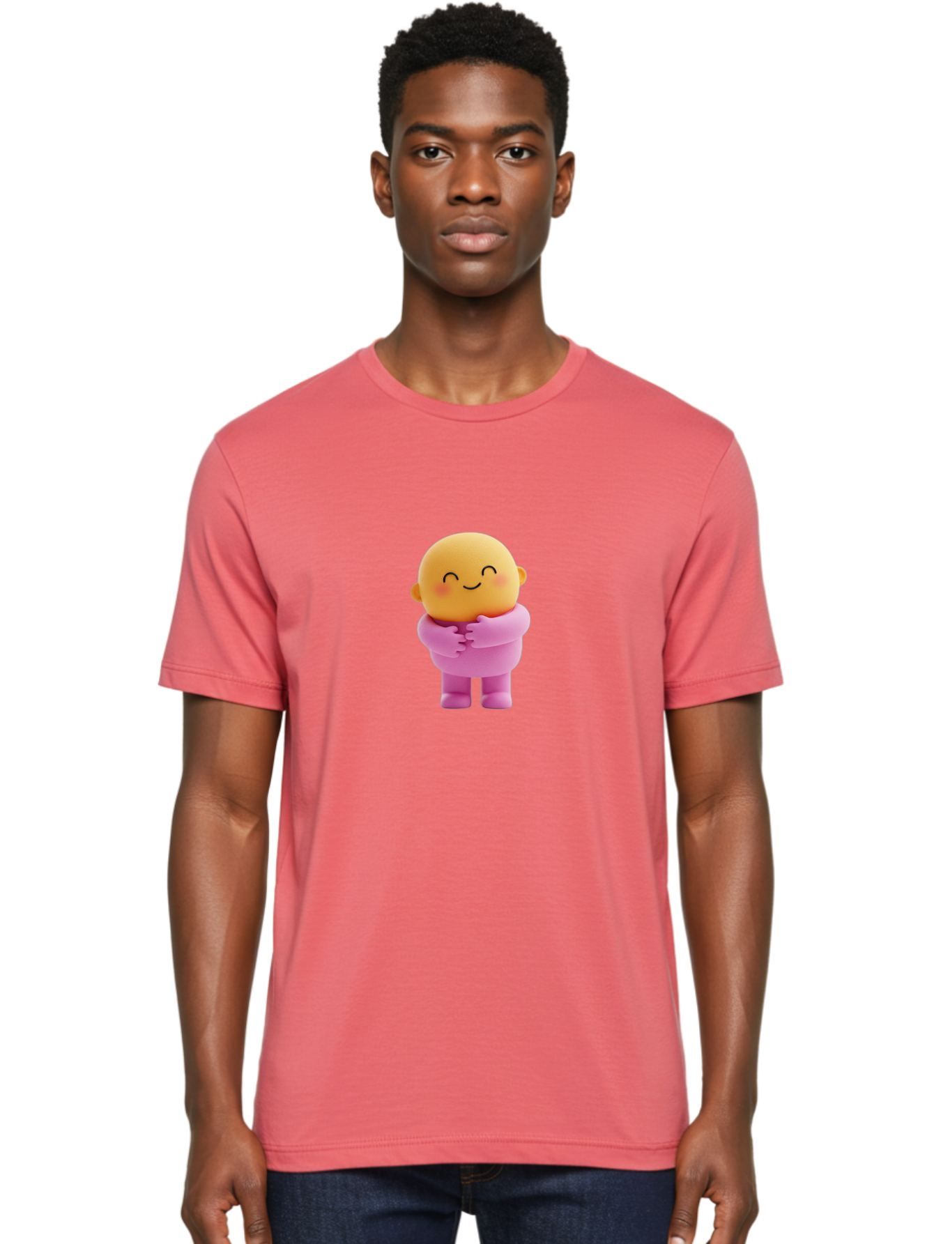 Baby-Figurine Men'S Graphic Tee, 100% Cotton, Comfortable Casual Summer Wear, Machine Washable, Cute Cartoon Character, Smiling Face, Pink Outfit, Hugging Self, Adorable Illustration, Kawaii Art, Lovable Persona, Childlike Charm Bae123 29