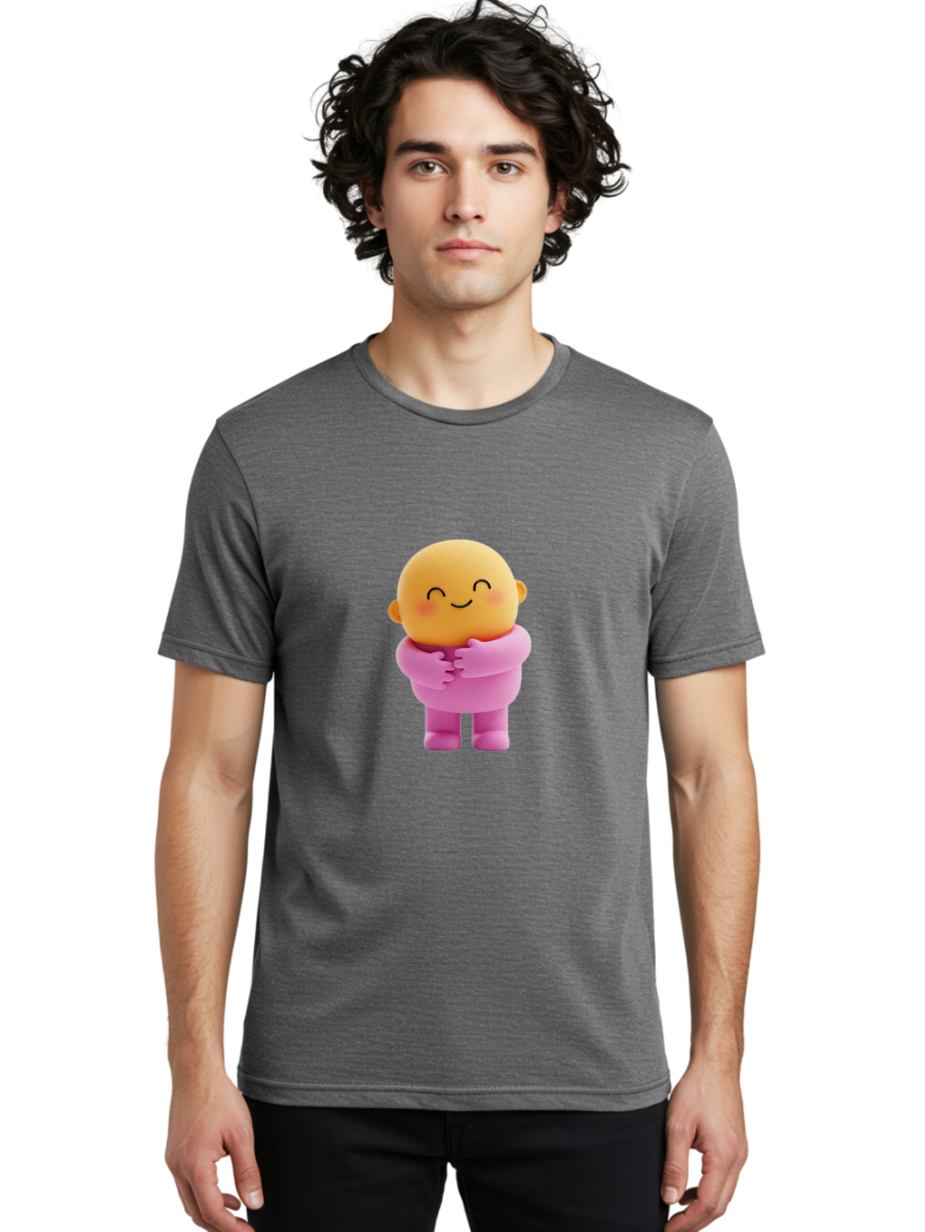 Baby-Figurine Men'S Graphic Tee, 100% Cotton, Comfortable Casual Summer Wear, Machine Washable, Cute Cartoon Character, Smiling Face, Pink Outfit, Hugging Self, Adorable Illustration, Kawaii Art, Lovable Persona, Childlike Charm Bae123 30