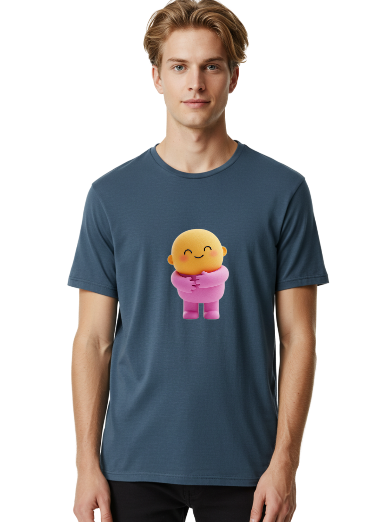 Baby-Figurine Men'S Graphic Tee, 100% Cotton, Comfortable Casual Summer Wear, Machine Washable, Cute Cartoon Character, Smiling Face, Pink Outfit, Hugging Self, Adorable Illustration, Kawaii Art, Lovable Persona, Childlike Charm Bae123 25