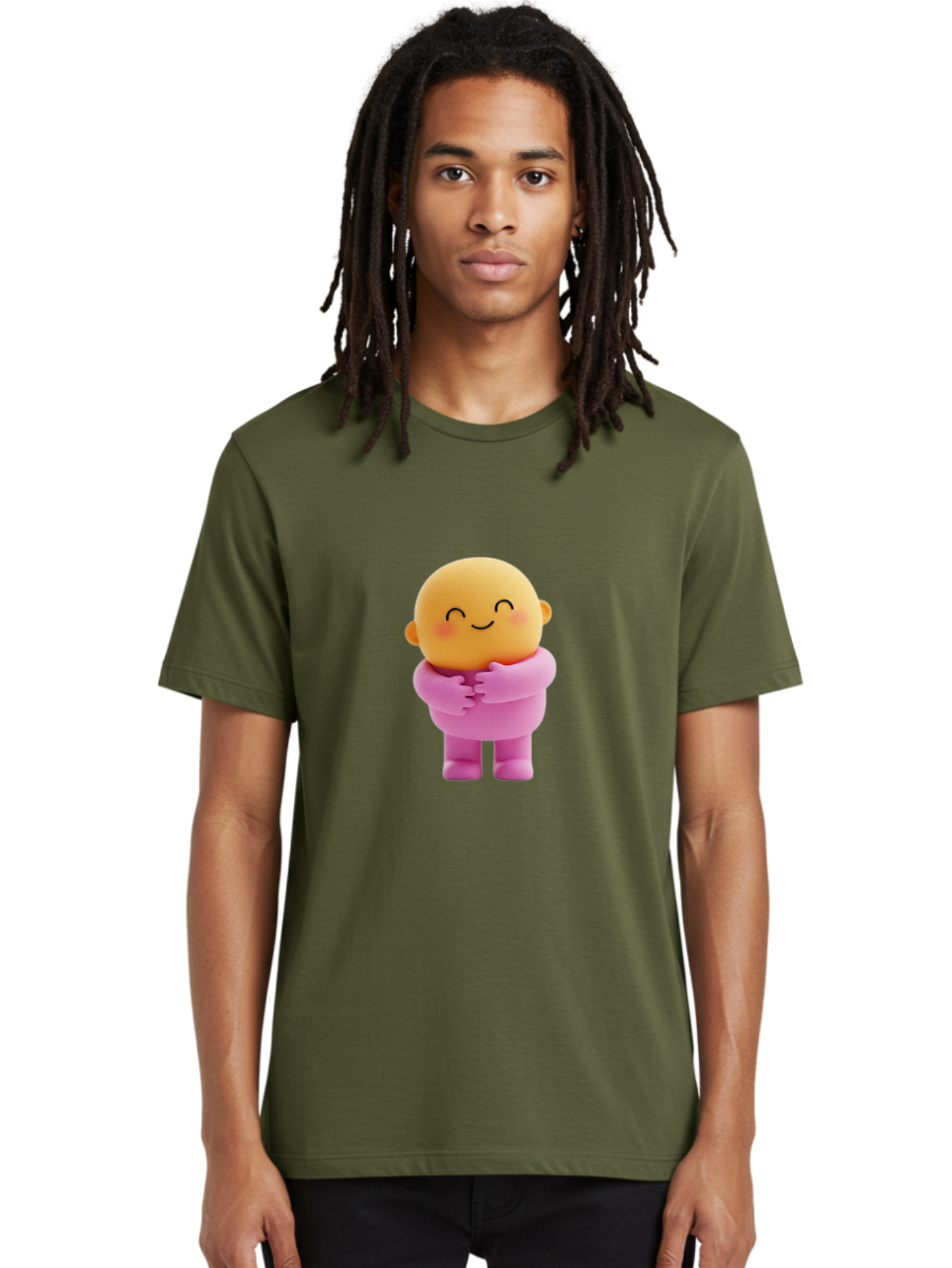 Baby-Figurine Men'S Graphic Tee, 100% Cotton, Comfortable Casual Summer Wear, Machine Washable, Cute Cartoon Character, Smiling Face, Pink Outfit, Hugging Self, Adorable Illustration, Kawaii Art, Lovable Persona, Childlike Charm Bae123 27