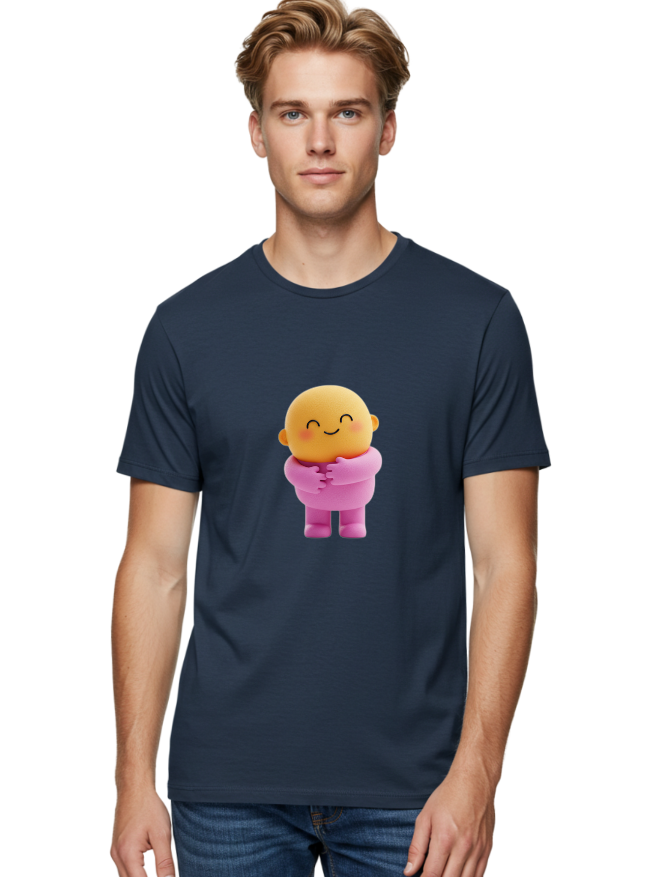 Baby-Figurine Men'S Graphic Tee, 100% Cotton, Comfortable Casual Summer Wear, Machine Washable, Cute Cartoon Character, Smiling Face, Pink Outfit, Hugging Self, Adorable Illustration, Kawaii Art, Lovable Persona, Childlike Charm Bae123 23