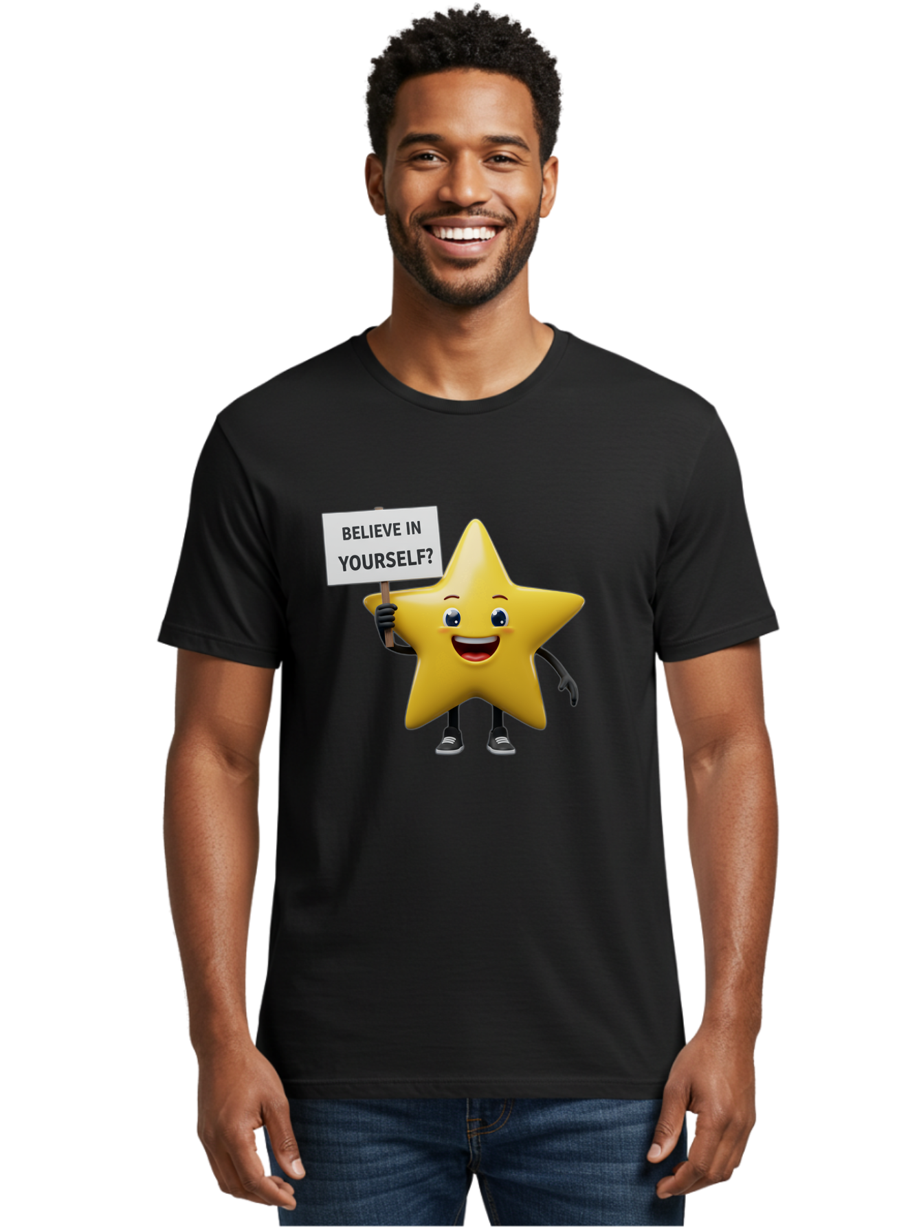 Believe-In-Yourself-1 Men'S Graphic Tee, 100% Cotton, Comfortable Casual Summer Wear, Machine Washable, Motivational Star, Believe In Yourself, Inspirational Quote, Positive Message, Cartoon Character, Happy Emotions, Confidence Booster, Bae126 25