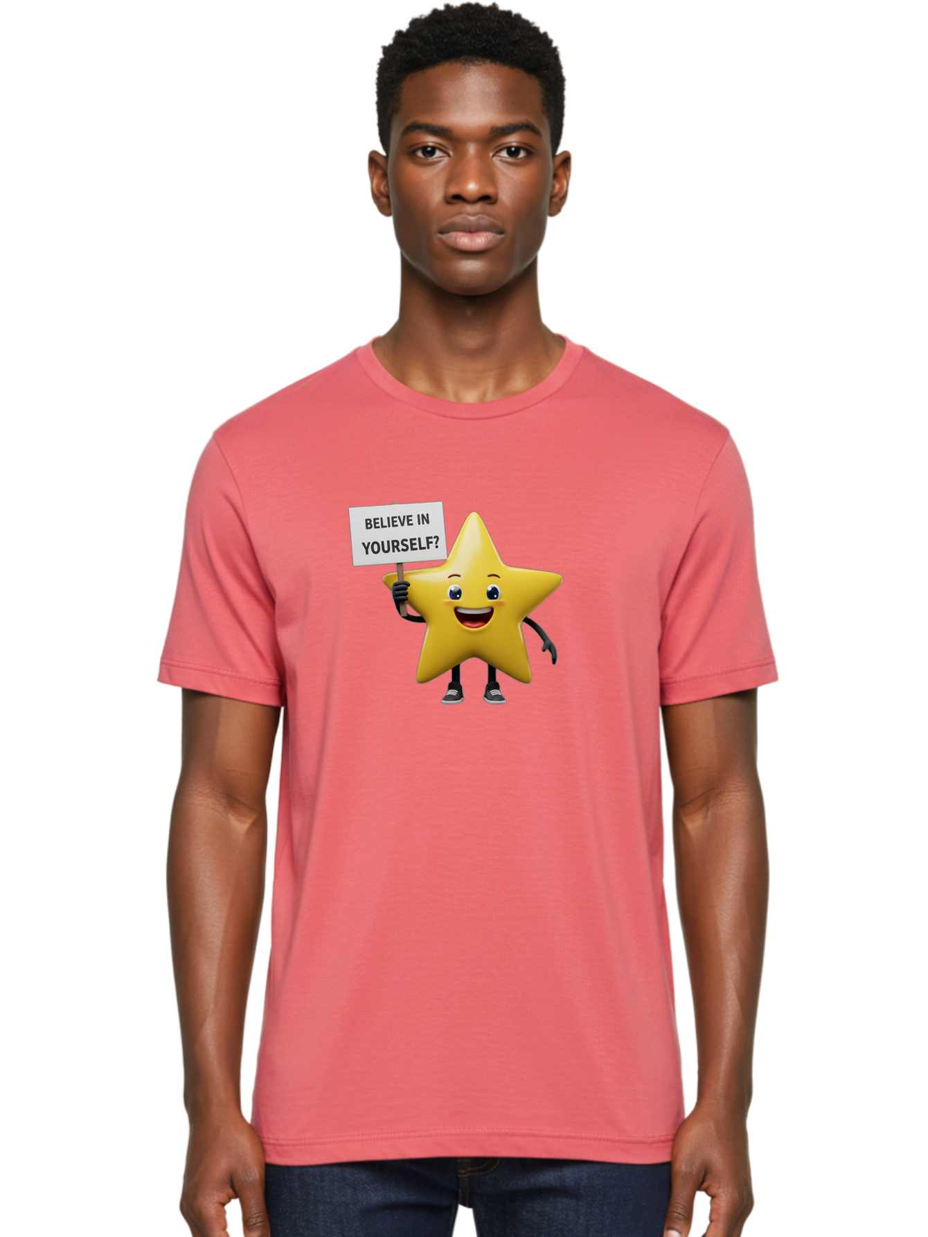 Believe-In-Yourself-1 Men'S Graphic Tee, 100% Cotton, Comfortable Casual Summer Wear, Machine Washable, Motivational Star, Believe In Yourself, Inspirational Quote, Positive Message, Cartoon Character, Happy Emotions, Confidence Booster, Bae126 26
