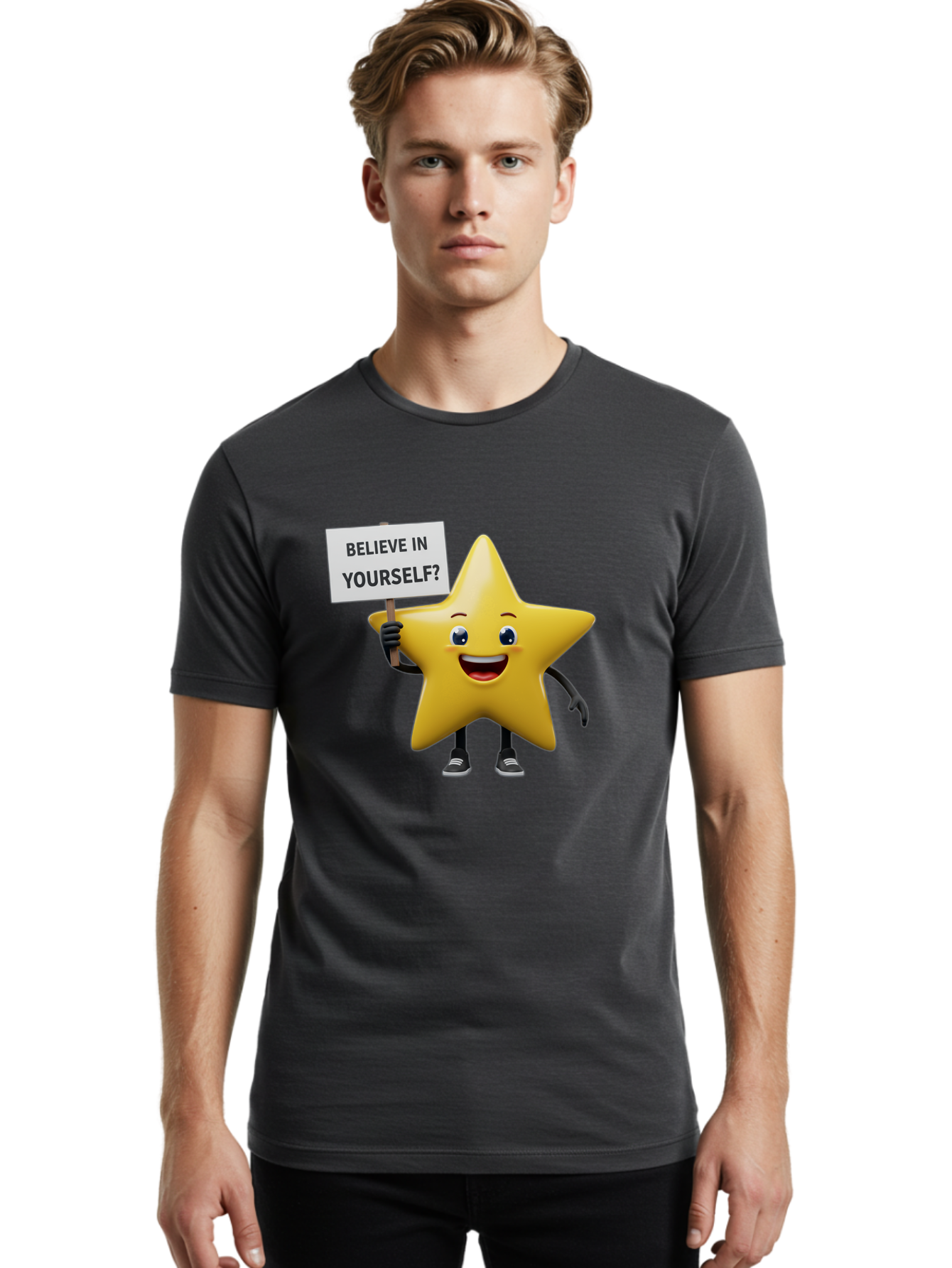 Believe-In-Yourself-1 Men'S Graphic Tee, 100% Cotton, Comfortable Casual Summer Wear, Machine Washable, Motivational Star, Believe In Yourself, Inspirational Quote, Positive Message, Cartoon Character, Happy Emotions, Confidence Booster, Bae126 28