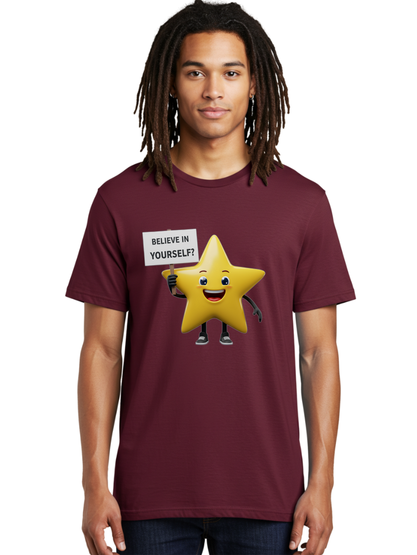Believe-In-Yourself-1 Men'S Graphic Tee, 100% Cotton, Comfortable Casual Summer Wear, Machine Washable, Motivational Star, Believe In Yourself, Inspirational Quote, Positive Message, Cartoon Character, Happy Emotions, Confidence Booster, Bae126 23