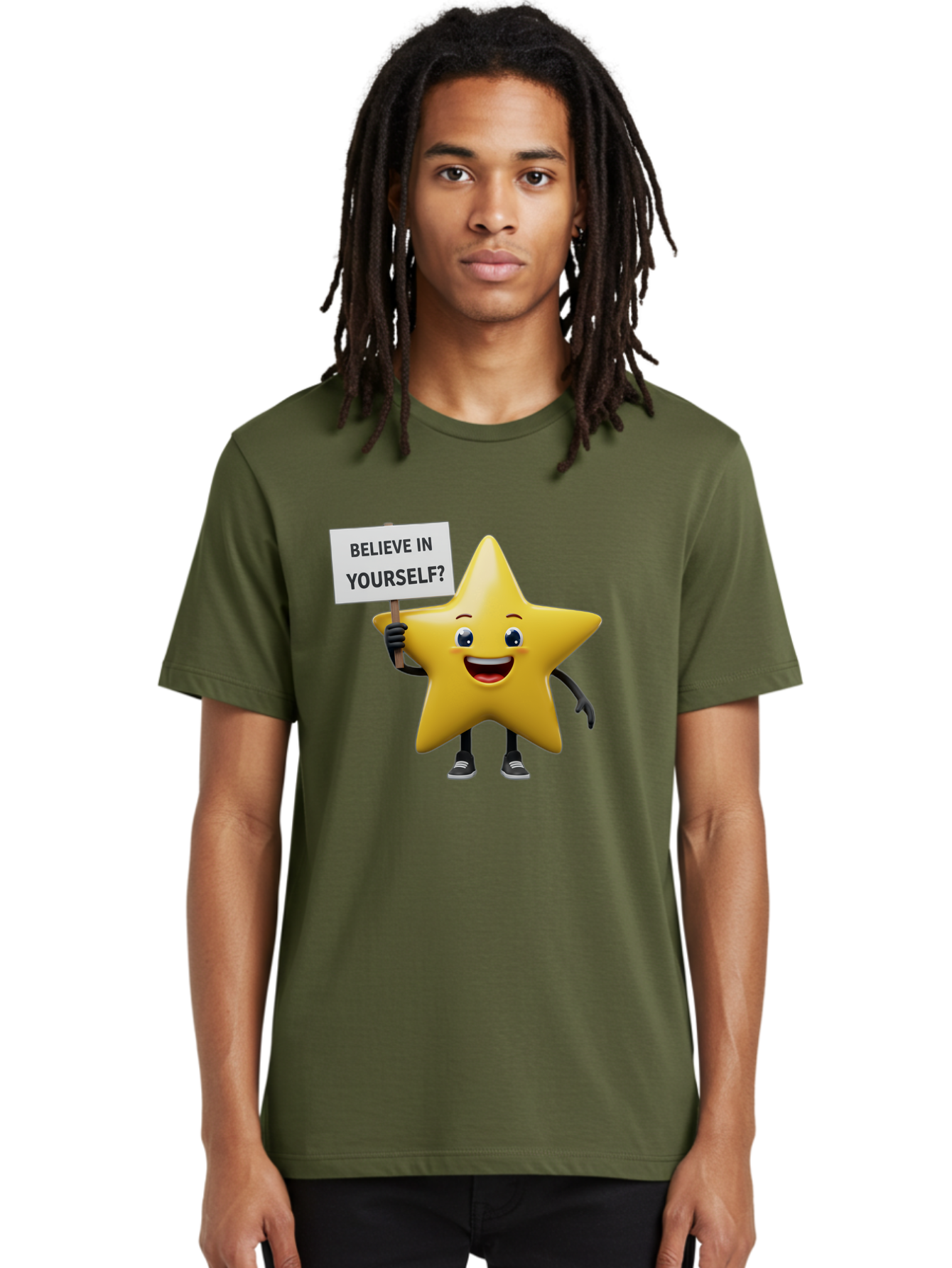 Believe-In-Yourself-1 Men'S Graphic Tee, 100% Cotton, Comfortable Casual Summer Wear, Machine Washable, Motivational Star, Believe In Yourself, Inspirational Quote, Positive Message, Cartoon Character, Happy Emotions, Confidence Booster, Bae126 29