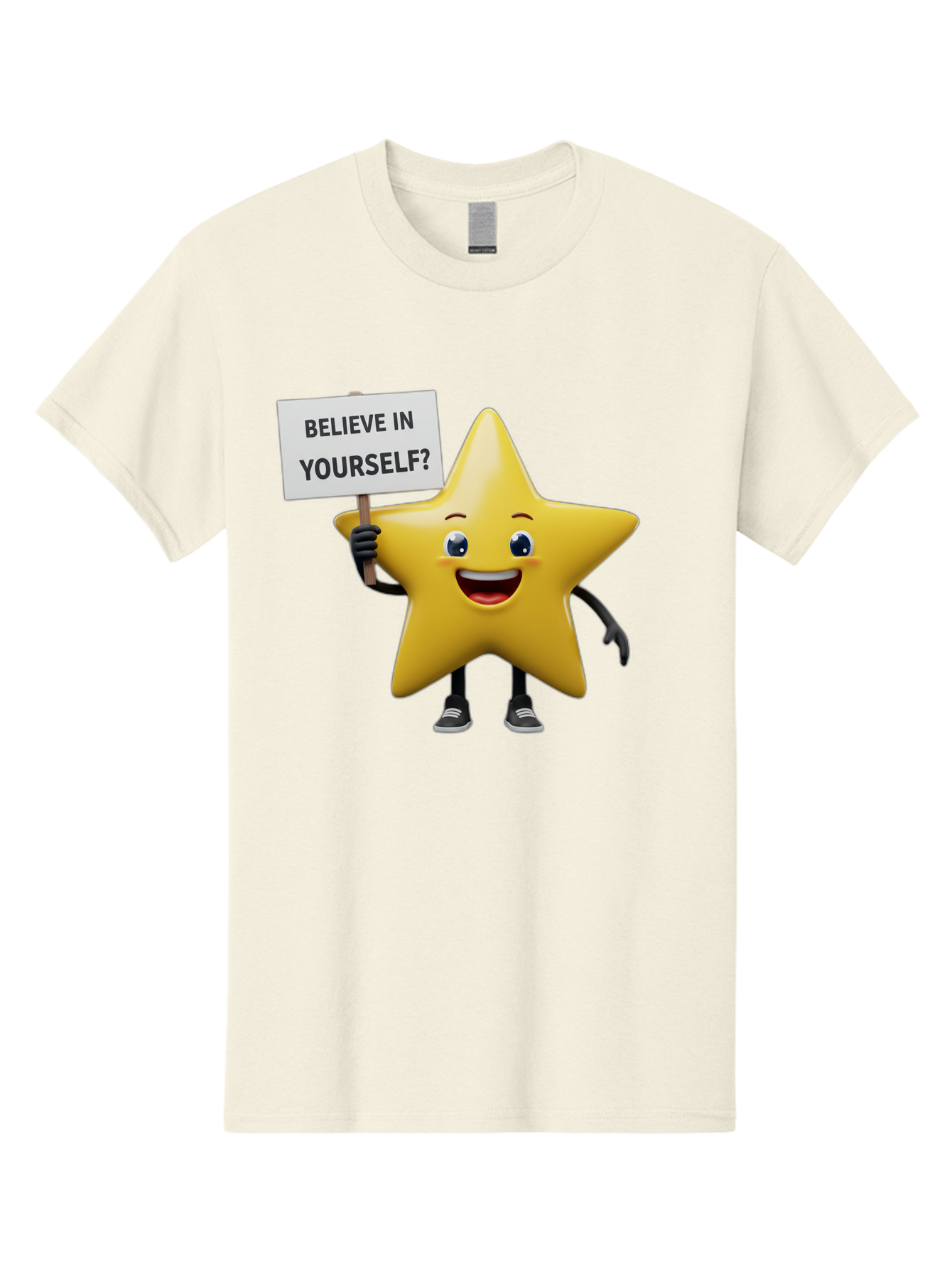 Believe-In-Yourself-1 Men'S Graphic Tee, 100% Cotton, Comfortable Casual Summer Wear, Machine Washable, Motivational Star, Believe In Yourself, Inspirational Quote, Positive Message, Cartoon Character, Happy Emotions, Confidence Booster, Bae126 3