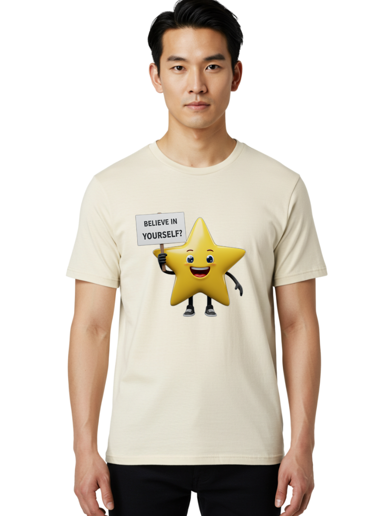 Believe-In-Yourself-1 Men'S Graphic Tee, 100% Cotton, Comfortable Casual Summer Wear, Machine Washable, Motivational Star, Believe In Yourself, Inspirational Quote, Positive Message, Cartoon Character, Happy Emotions, Confidence Booster, Bae126 18
