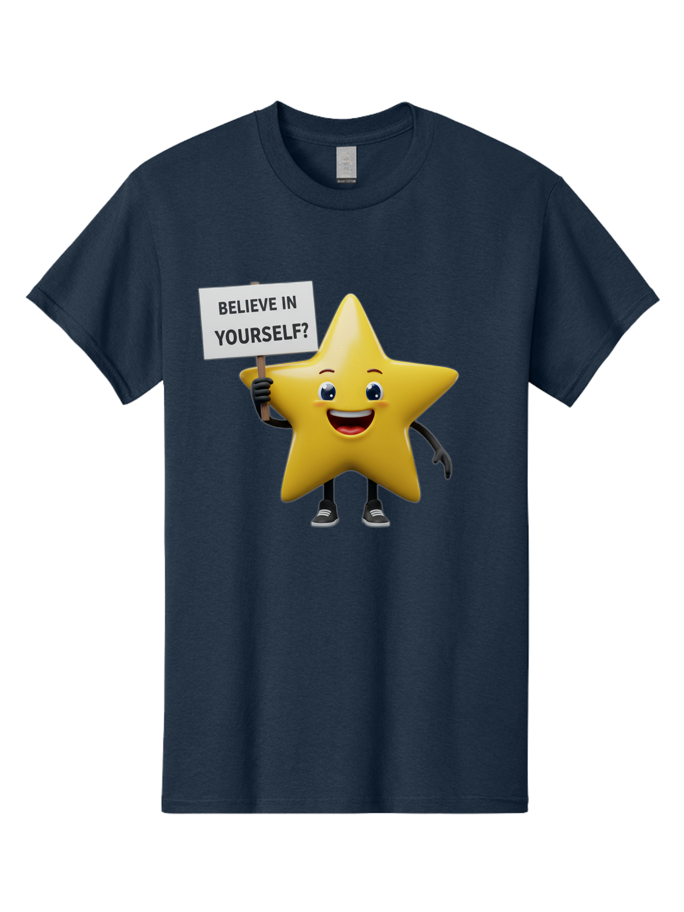 Believe-In-Yourself-1 Men'S Graphic Tee, 100% Cotton, Comfortable Casual Summer Wear, Machine Washable, Motivational Star, Believe In Yourself, Inspirational Quote, Positive Message, Cartoon Character, Happy Emotions, Confidence Booster, Bae126 2