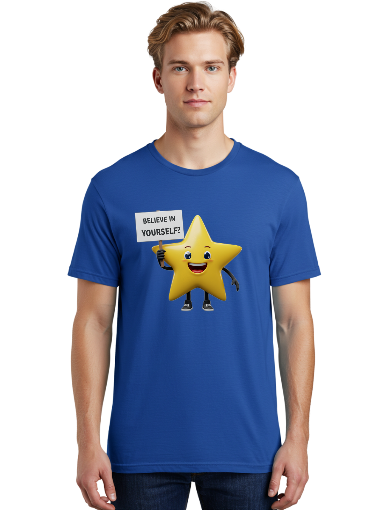 Believe-In-Yourself-1 Men'S Graphic Tee, 100% Cotton, Comfortable Casual Summer Wear, Machine Washable, Motivational Star, Believe In Yourself, Inspirational Quote, Positive Message, Cartoon Character, Happy Emotions, Confidence Booster, Bae126 24